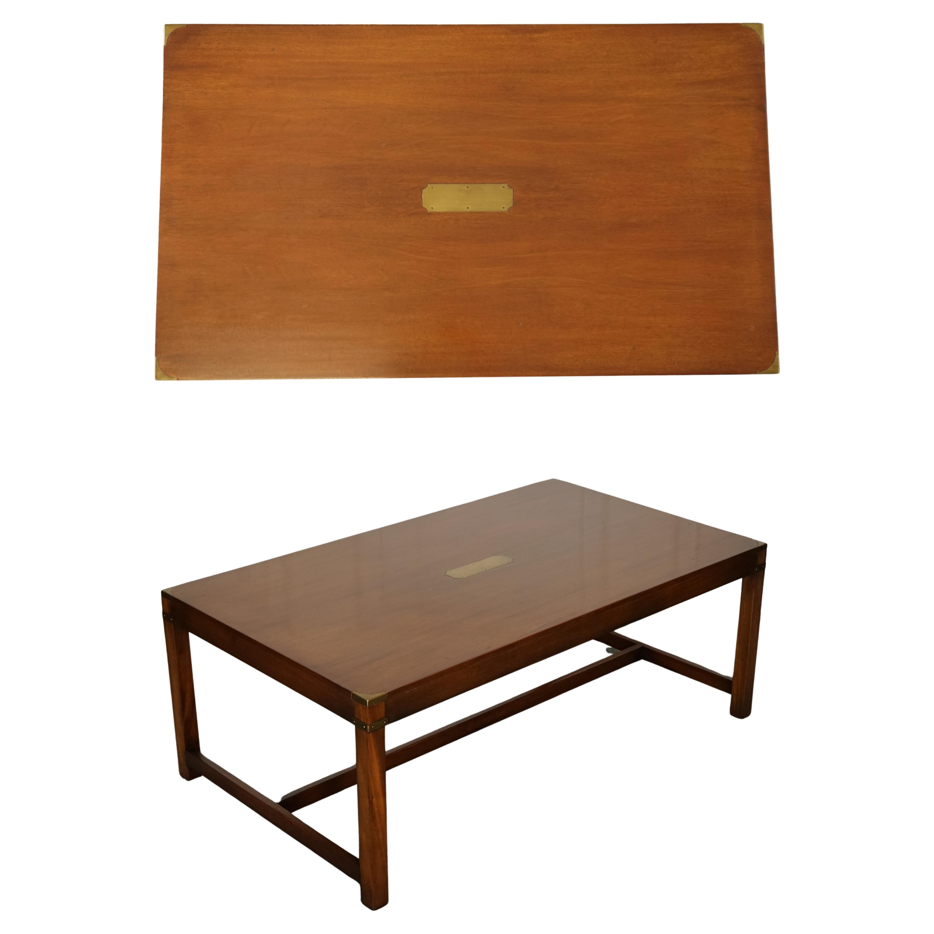 STUNNING LARGE VINTAGE HARRODS LONDON KENNEDY MILITARY CAMPAiGN COFFEE TABLE
