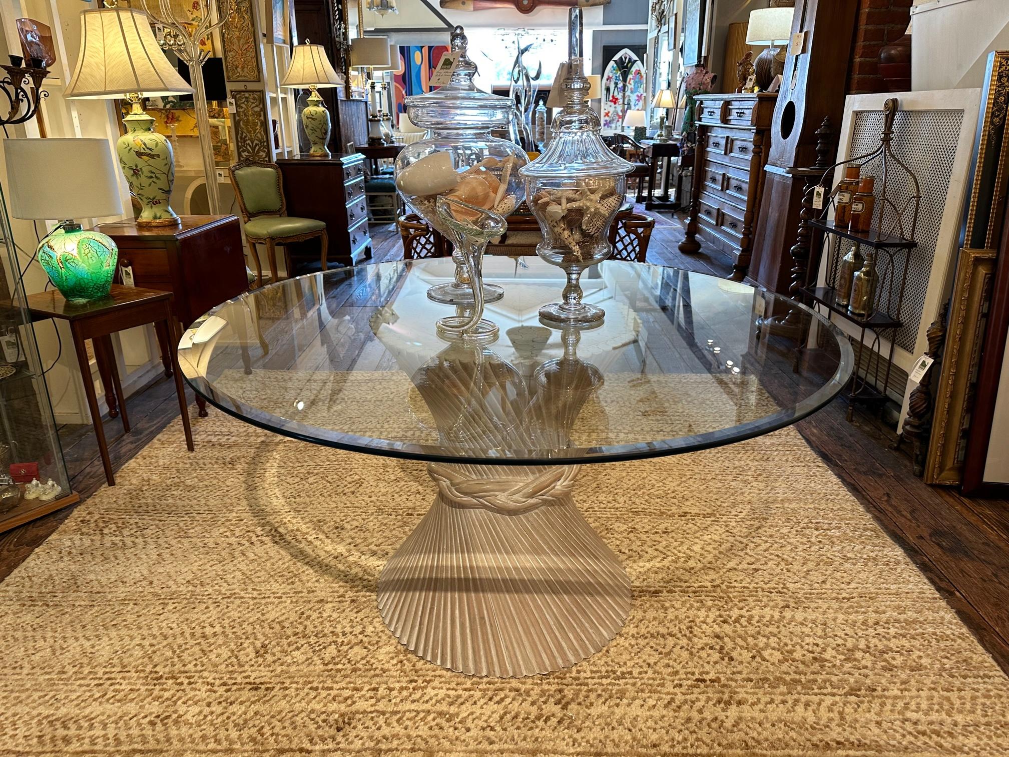 Rattan Stunning Large Vintage McGuire Wheat Sheaf Motif Dining Table For Sale