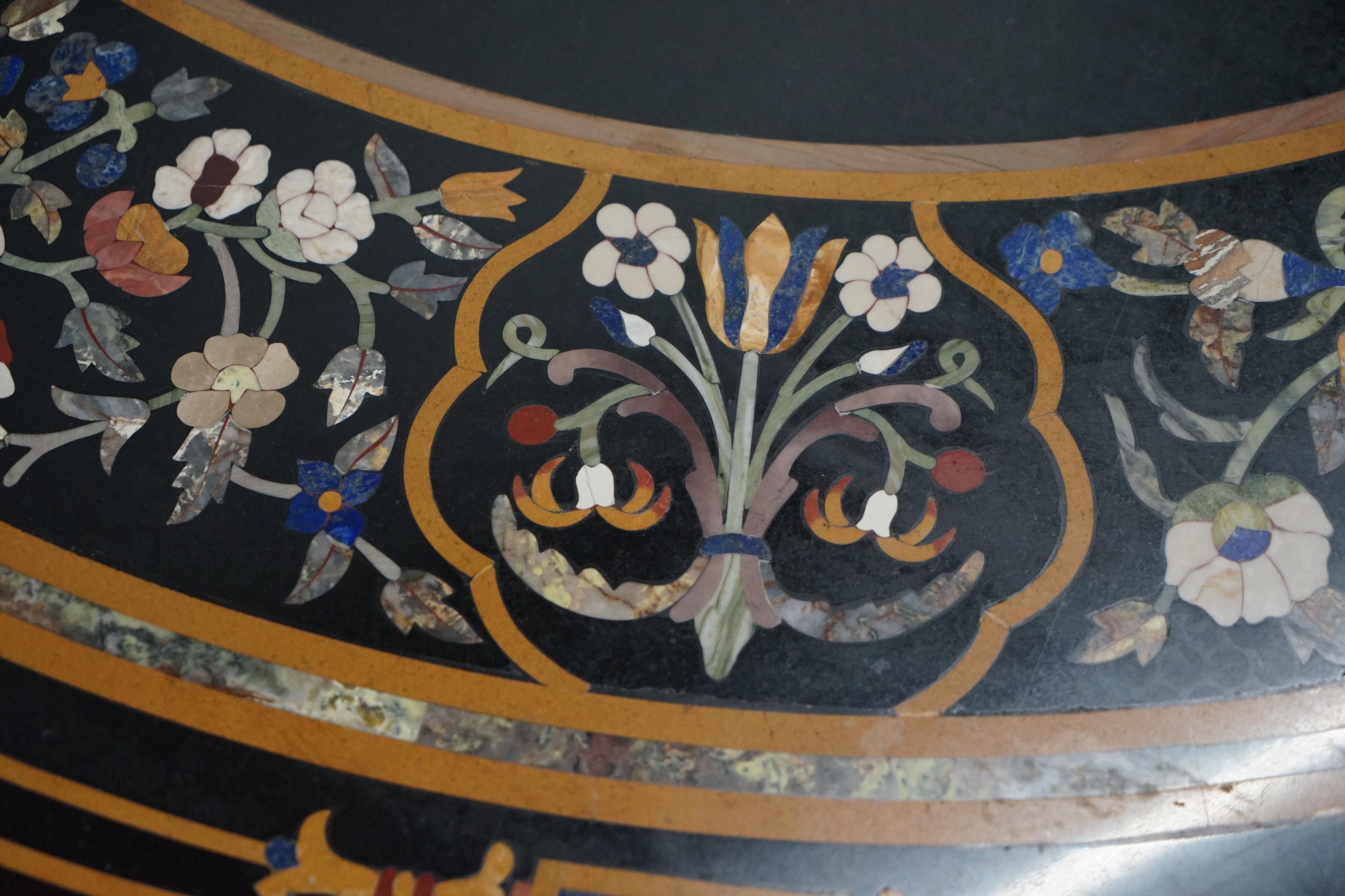 Stunning Large Wide Vintage Pietra Dura Specimen Marble Round Dining Table 6