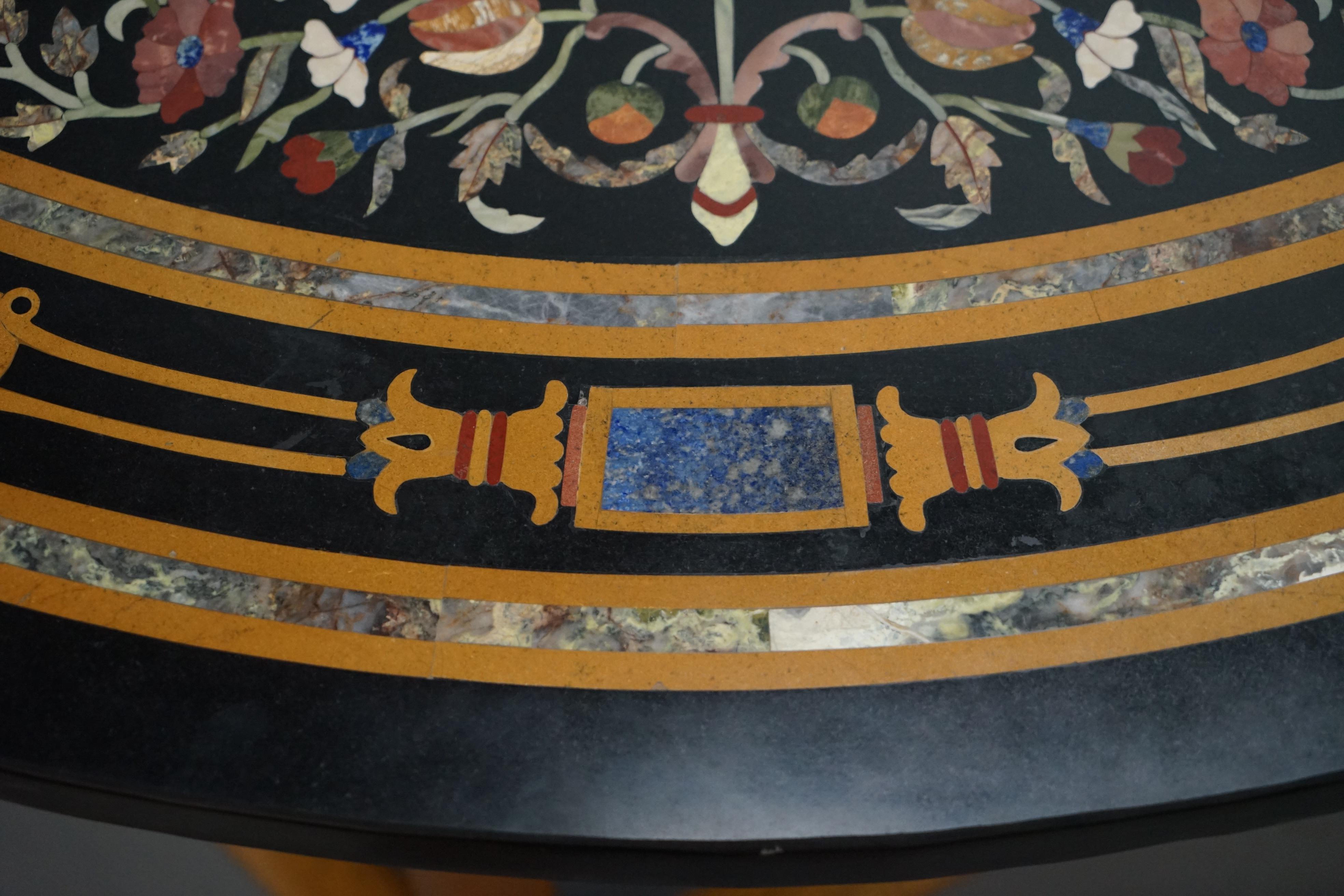 Stunning Large Wide Vintage Pietra Dura Specimen Marble Round Dining Table 4