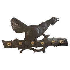 Stunning Large Wood Carved Capercaillie Black Forest Hat Coat Rack Wardrobe 1900