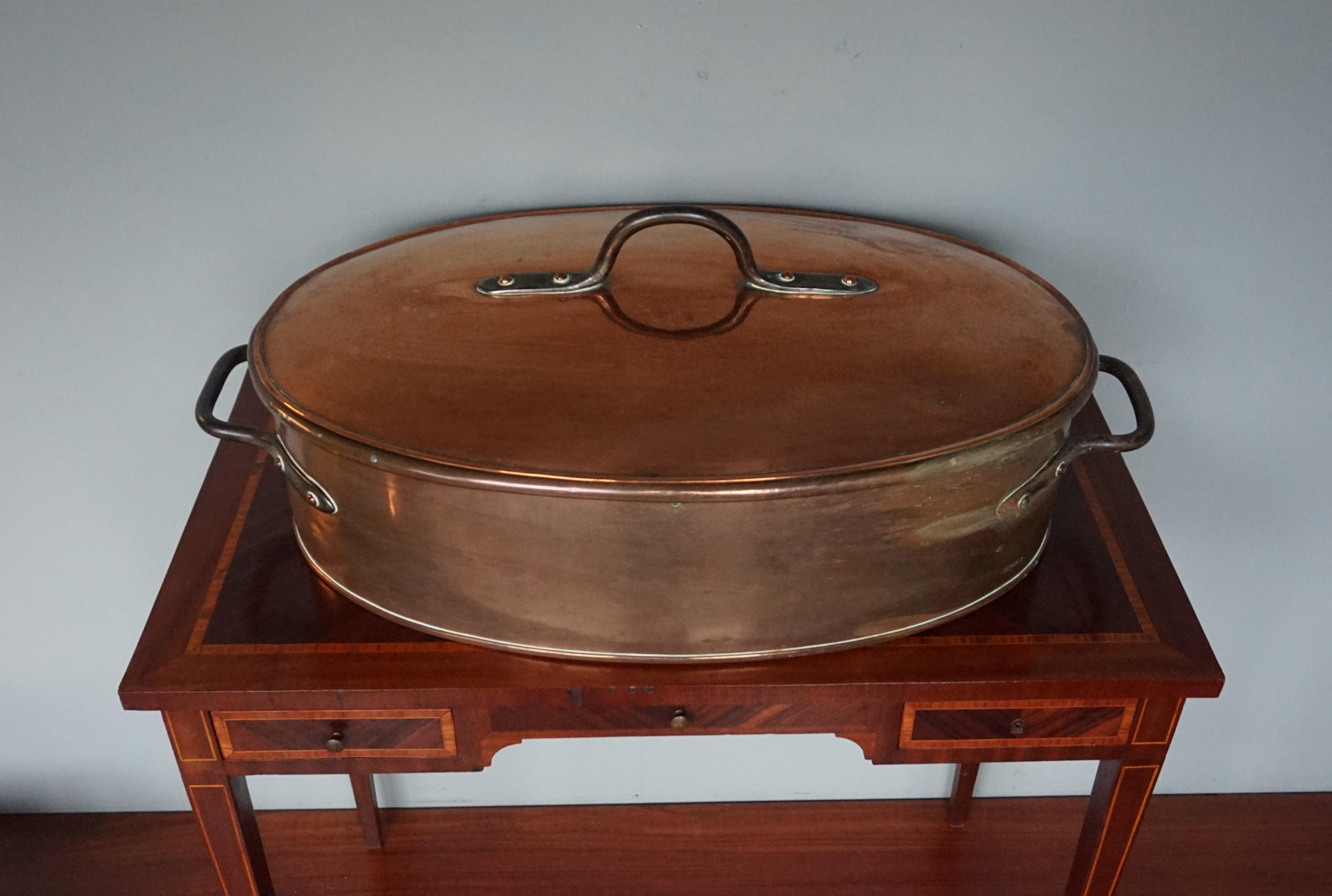 Stunning & Largest Ever Pair of Antique Copper Pans for Wild Roast in Late 1700s For Sale 5