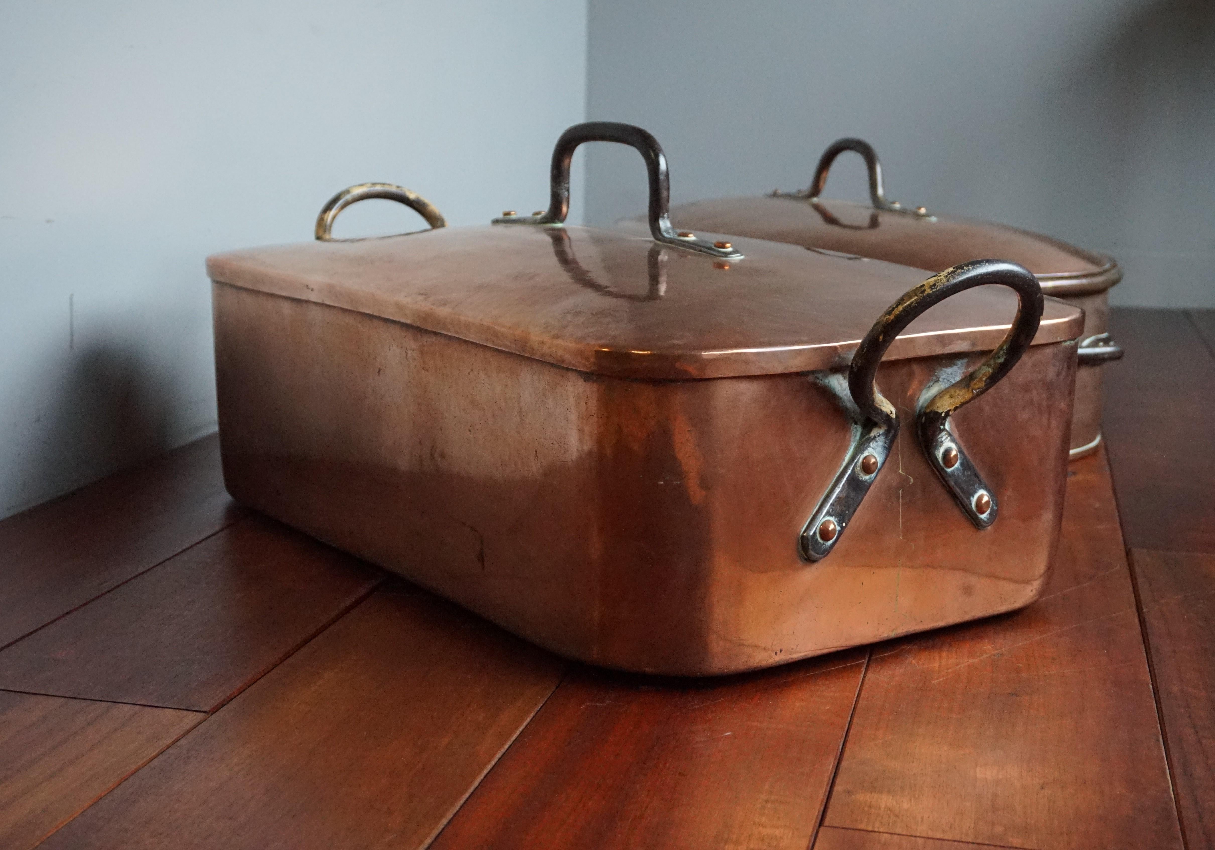 Stunning & Largest Ever Pair of Antique Copper Pans for Wild Roast in Late 1700s For Sale 11