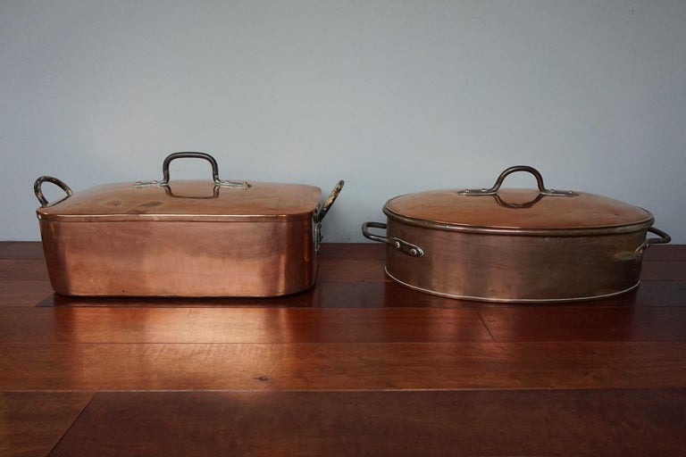 Stunning and Largest Ever Pair of Antique Copper Pans for Wild Roast in