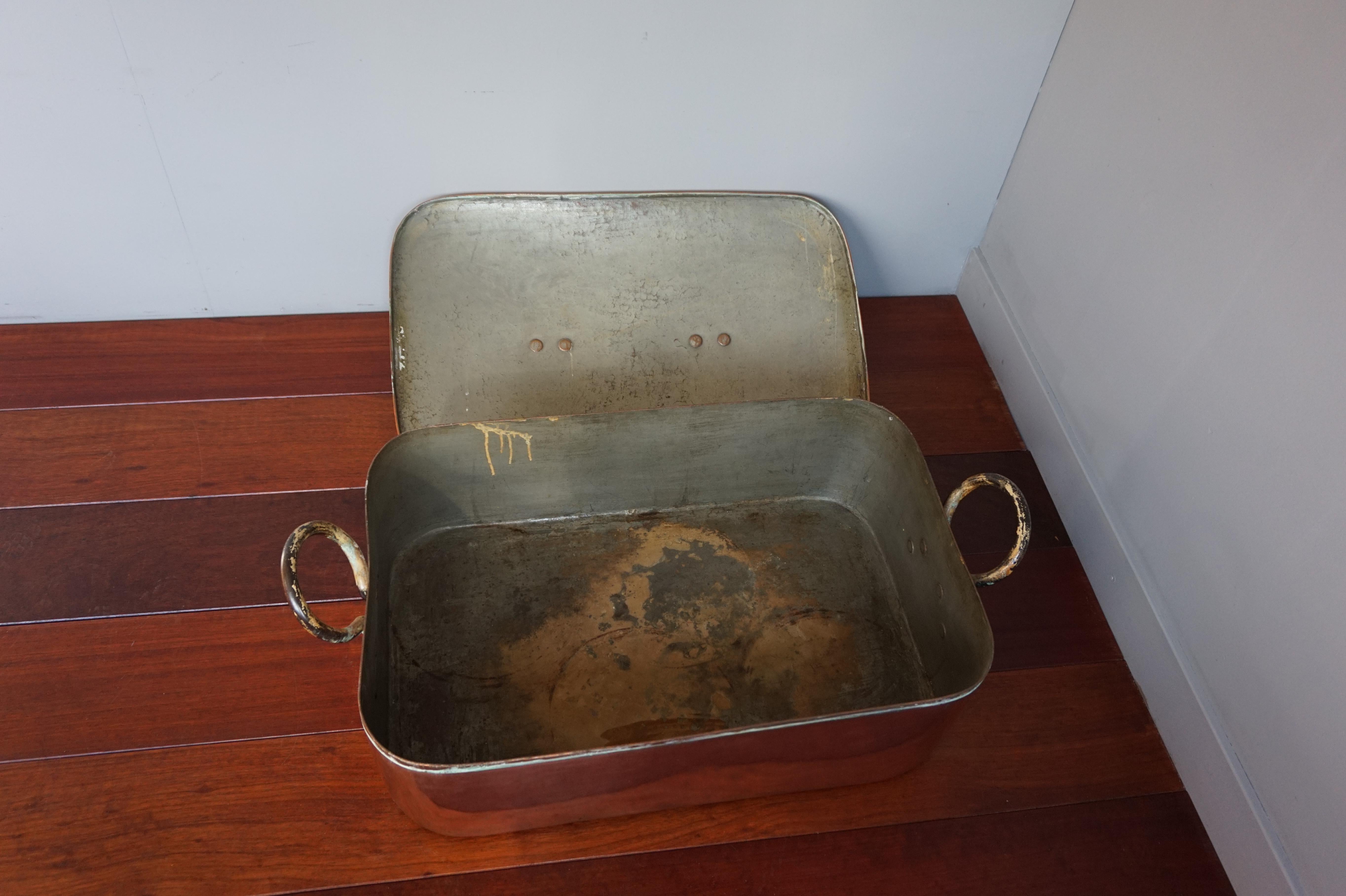 Stunning & Largest Ever Pair of Antique Copper Pans for Wild Roast in Late 1700s For Sale 2