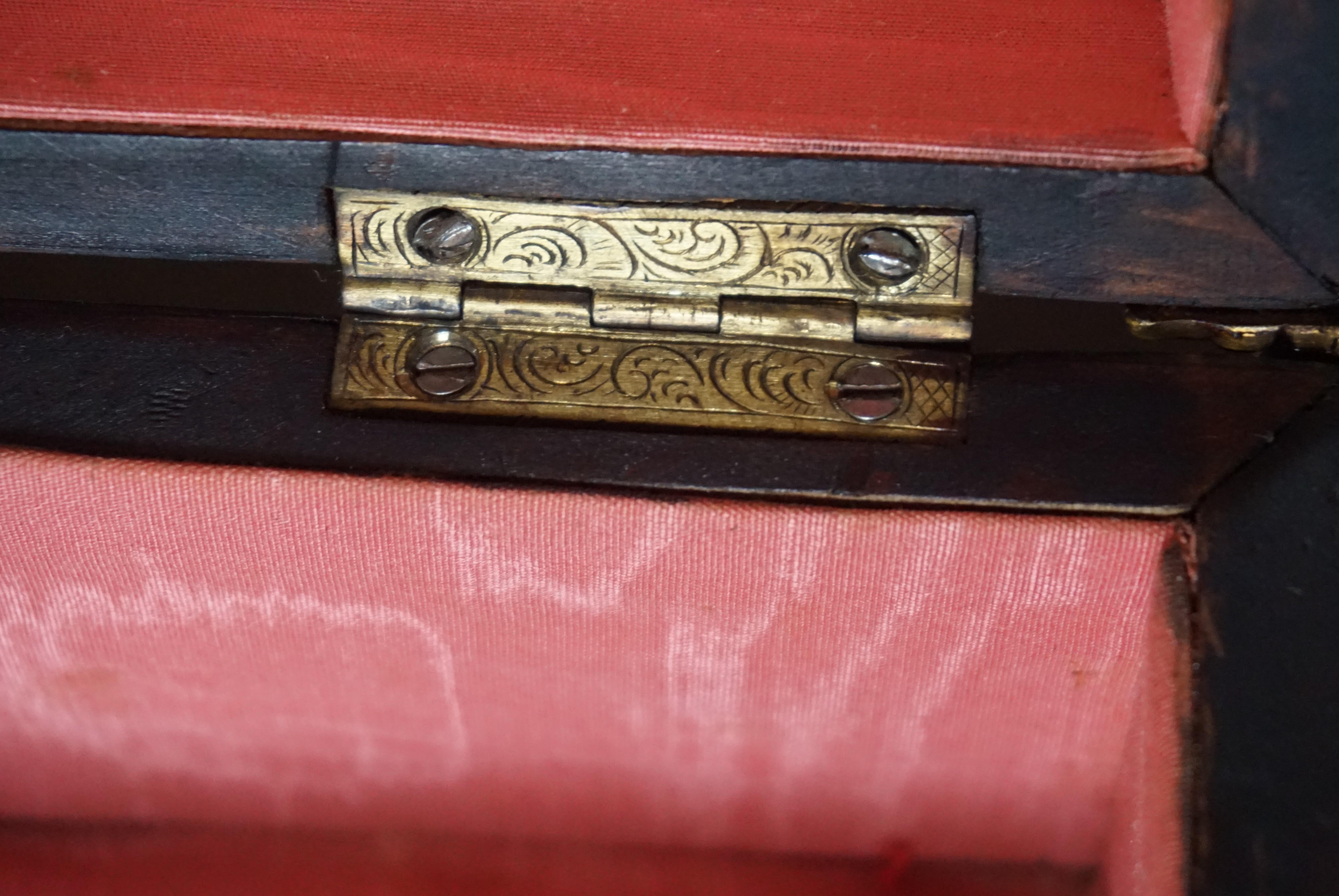 Stunning Late 1800s Bronze & Burl Walnut Jewelry Box, Great Patina, Lock & Key 1