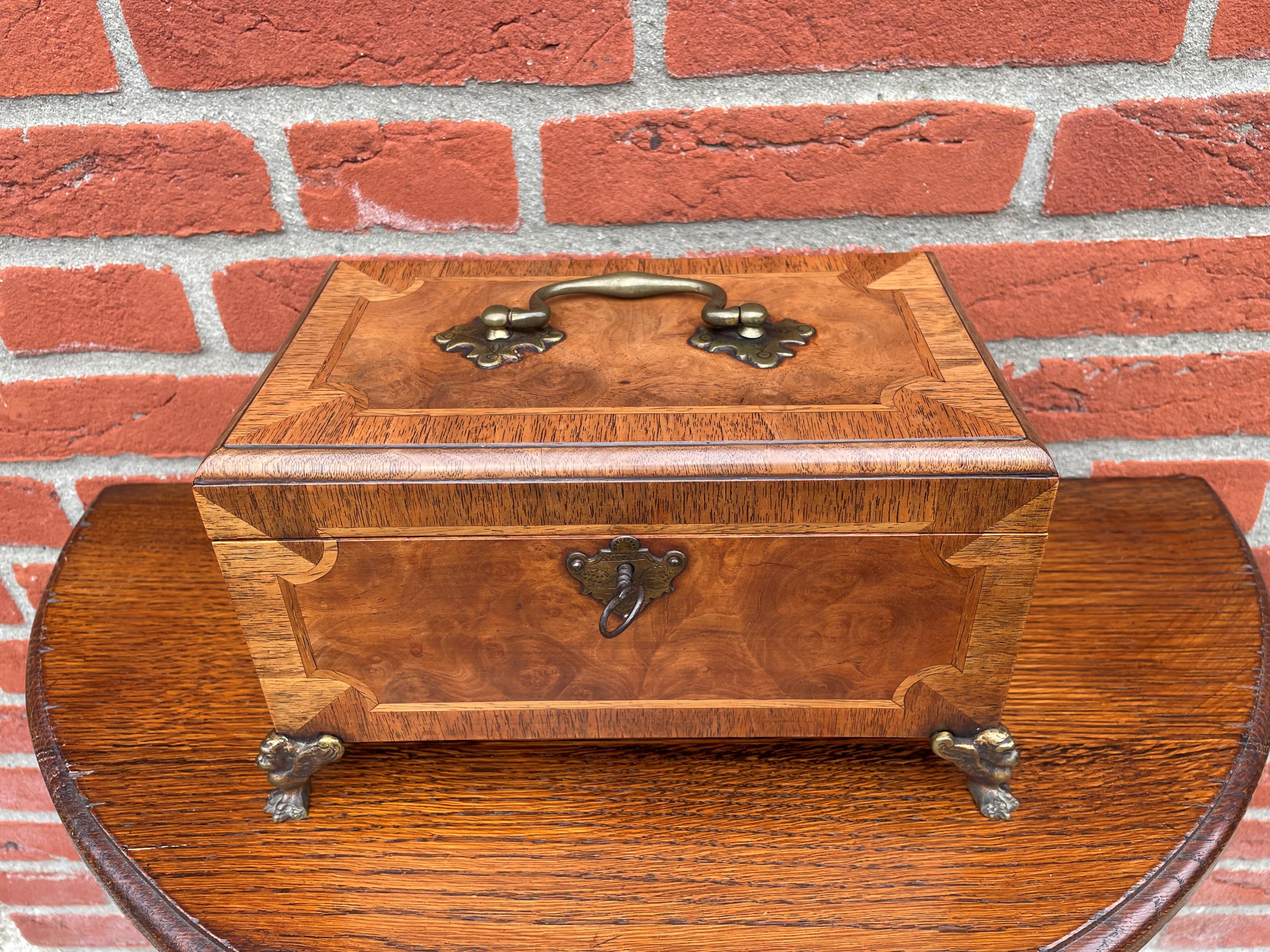 Stunning Late 1800s Walnut, Burl Walnut & Bronze Jewelry Box with a Great Patina 7