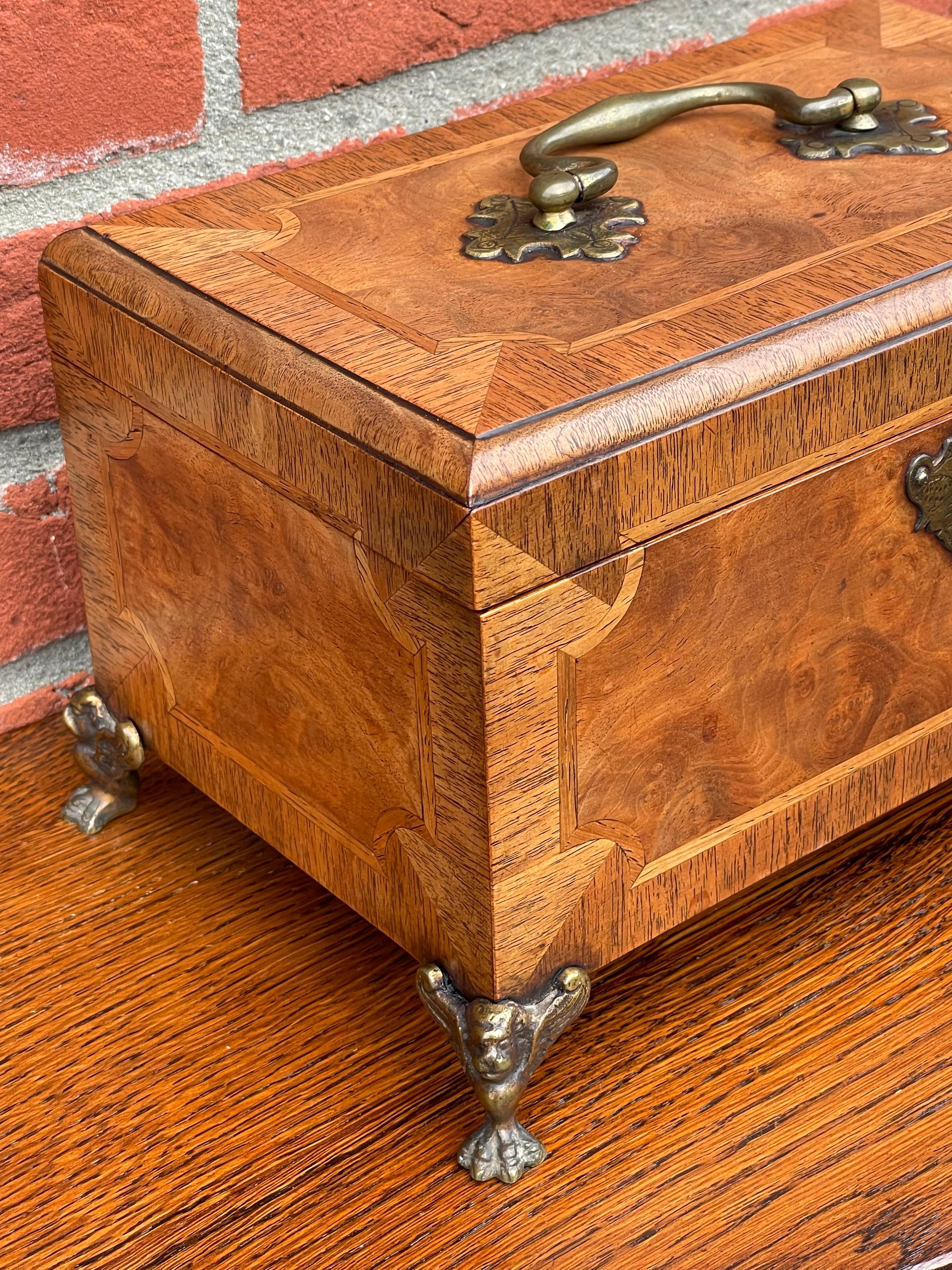 Stunning Late 1800s Walnut, Burl Walnut & Bronze Jewelry Box with a Great Patina 9