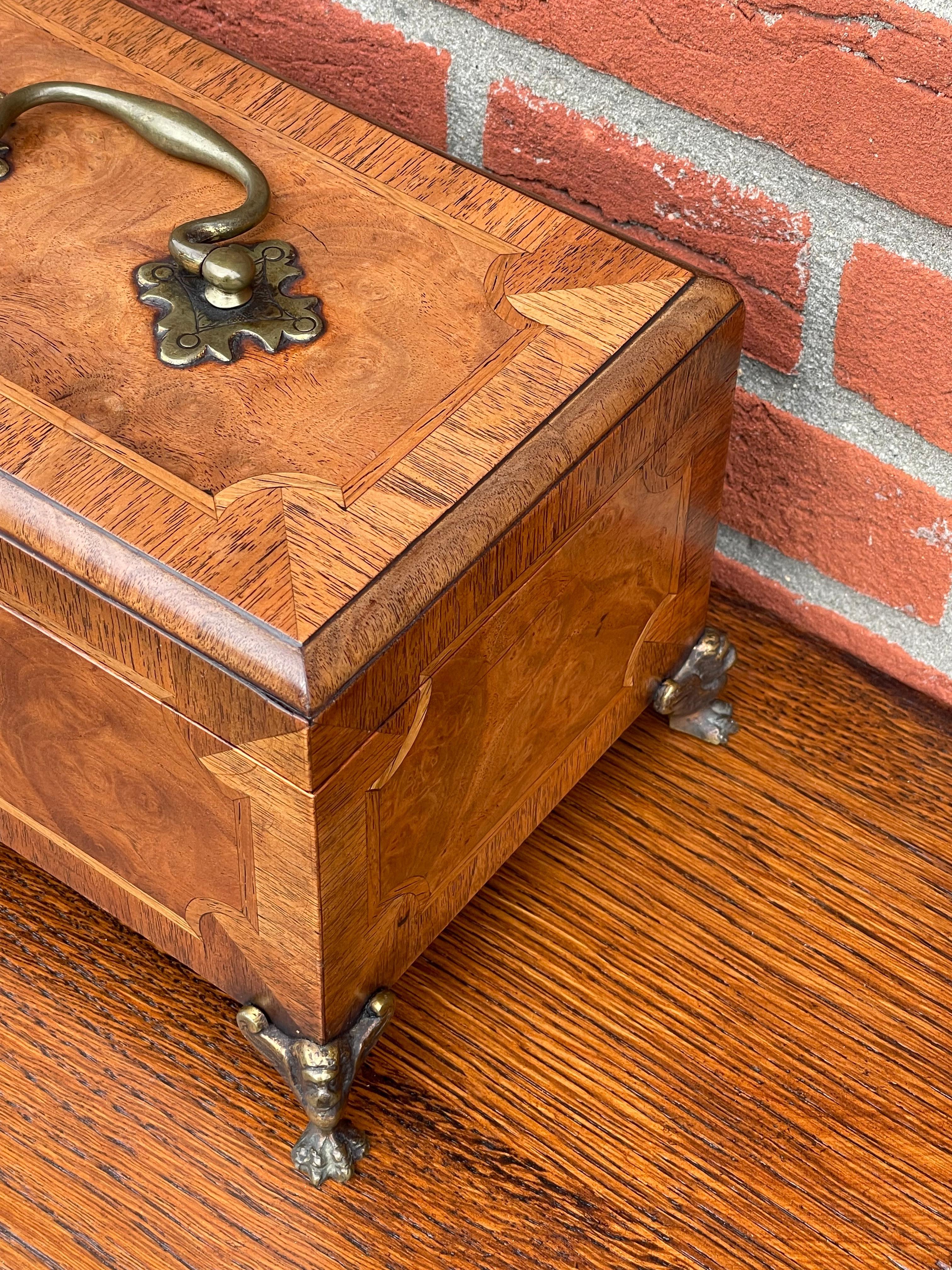 Stunning Late 1800s Walnut, Burl Walnut & Bronze Jewelry Box with a Great Patina 11