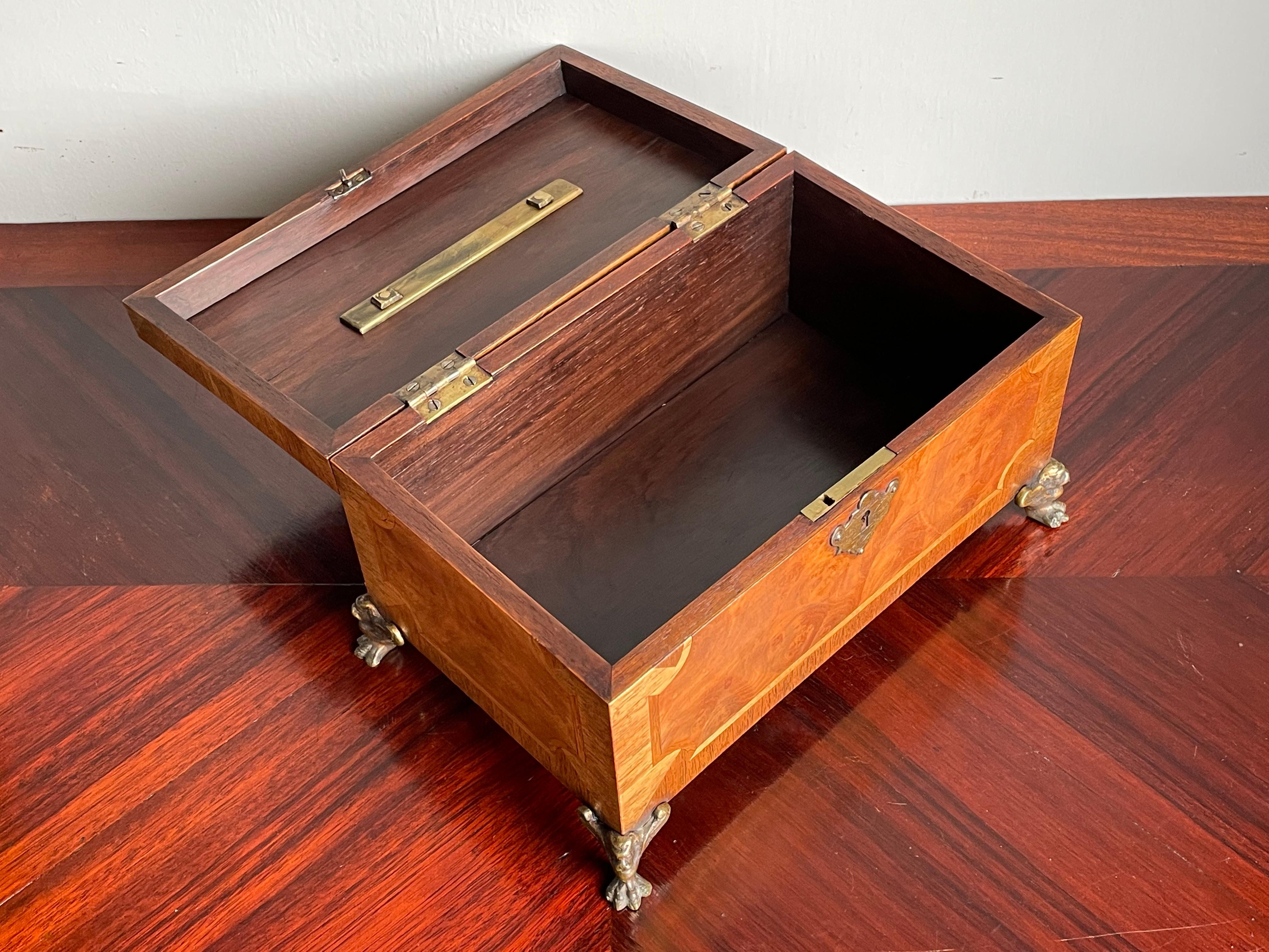 French Stunning Late 1800s Walnut, Burl Walnut & Bronze Jewelry Box with a Great Patina