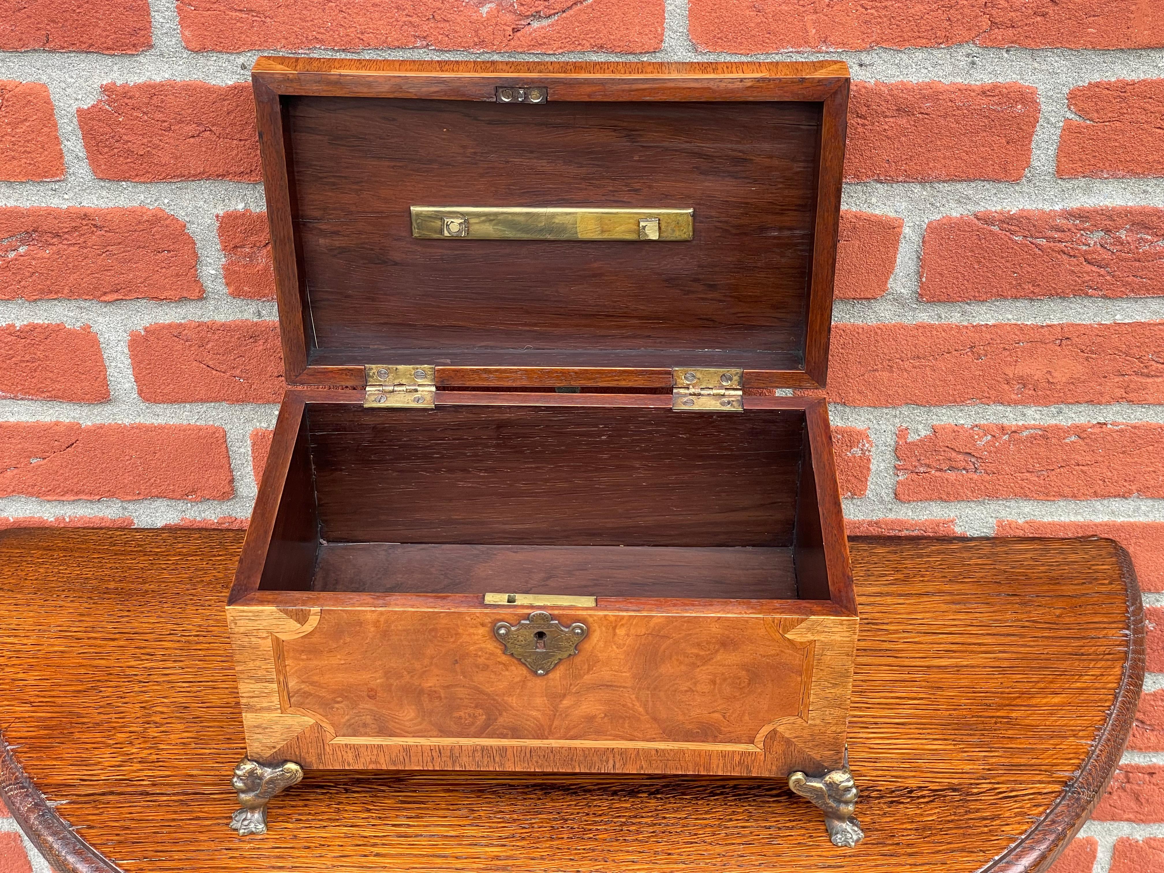 Stunning Late 1800s Walnut, Burl Walnut & Bronze Jewelry Box with a Great Patina 2