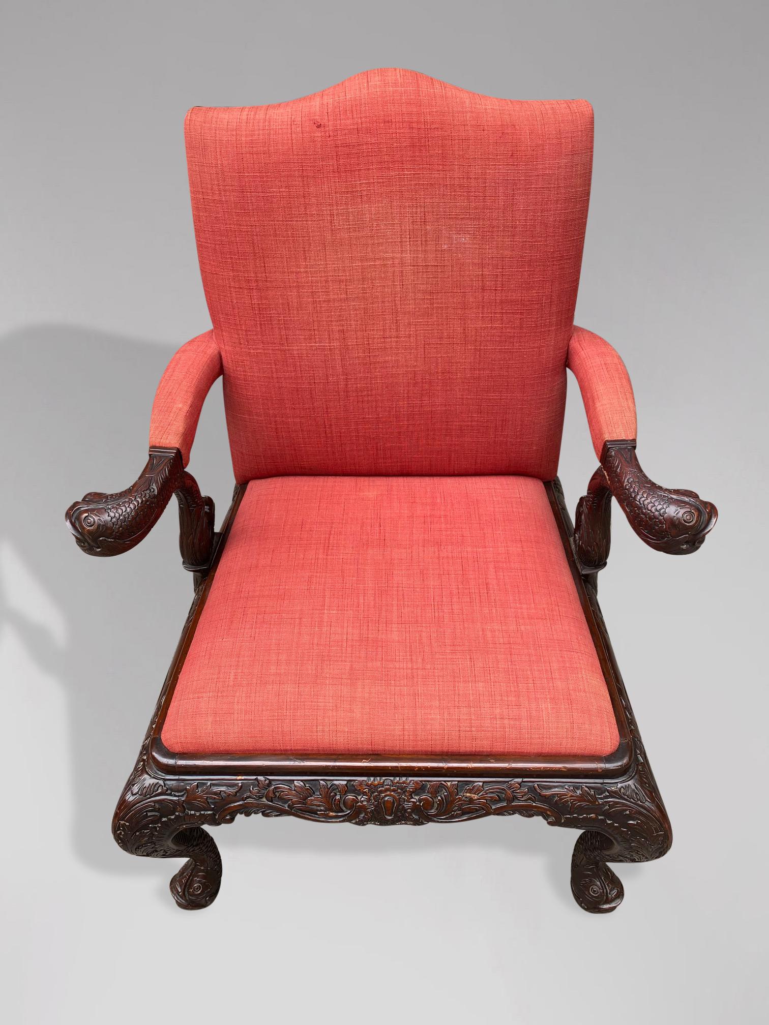 Stunning Late 19th Century Carved Mahogany Gainsborough Armchair For Sale 3