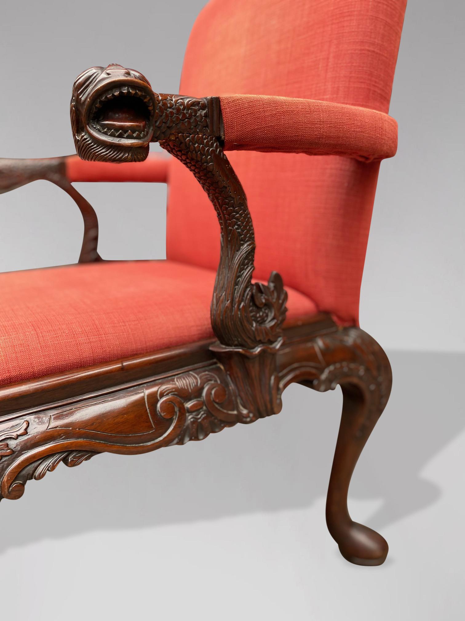 British Stunning Late 19th Century Carved Mahogany Gainsborough Armchair For Sale