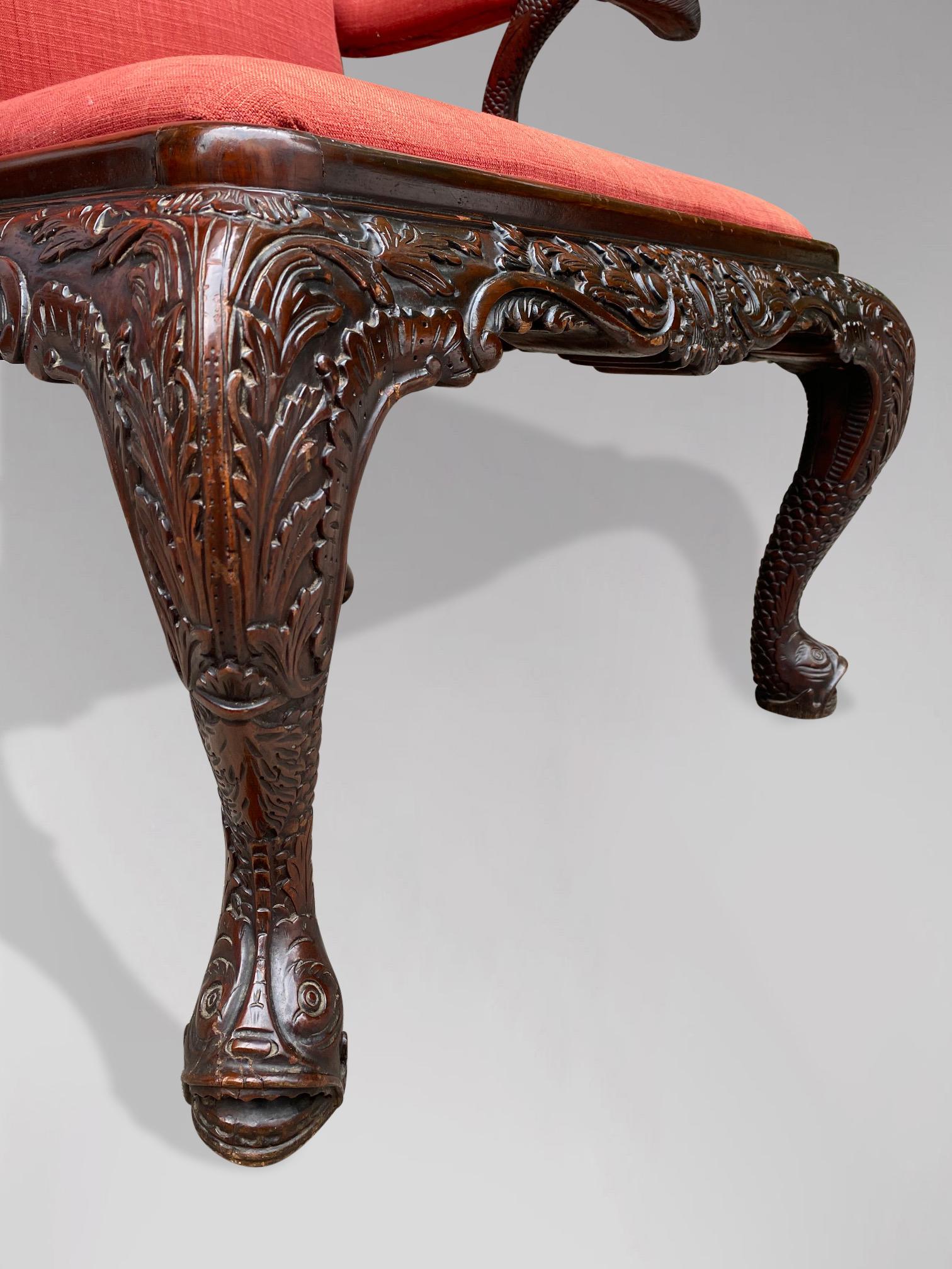 Atemberaubender geschnitzter Gainsborough-Sessel aus Mahagoni aus dem späten 19. Jahrhundert im Angebot 1