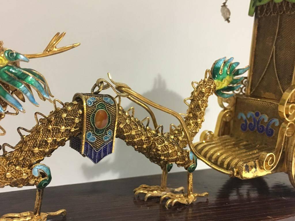 Other Stunning Late 19th Century, Chinese Silver Gilded Filigree Work with Enamel