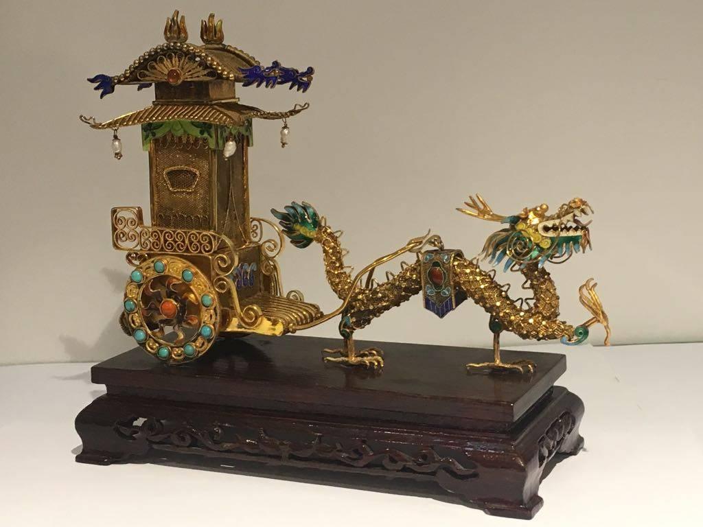 Stunning Late 19th Century, Chinese Silver Gilded Filigree Work with Enamel 3