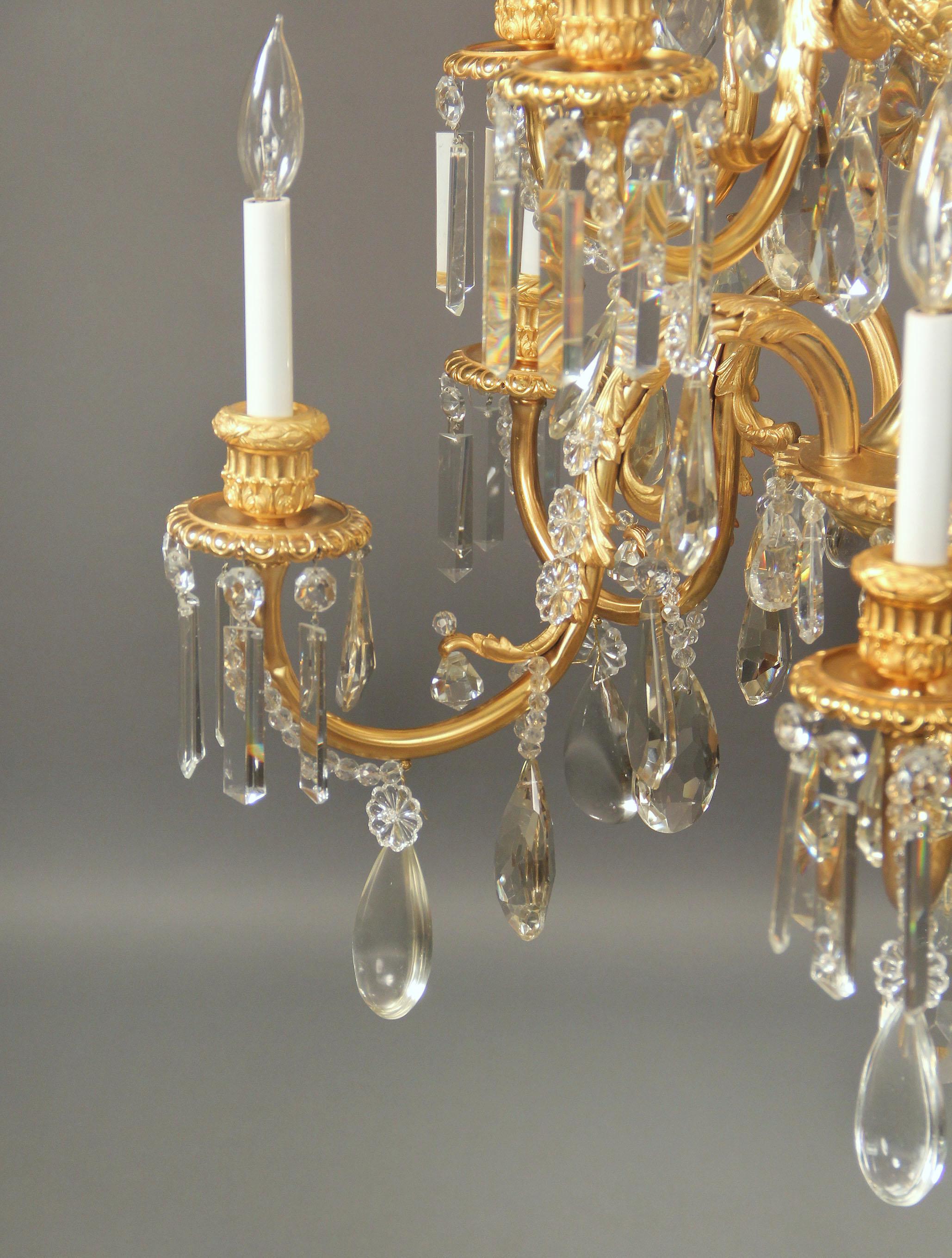 Stunning Late 19th Century Gilt Bronze and Crystal Ten-Light Chandelier In Good Condition For Sale In New York, NY