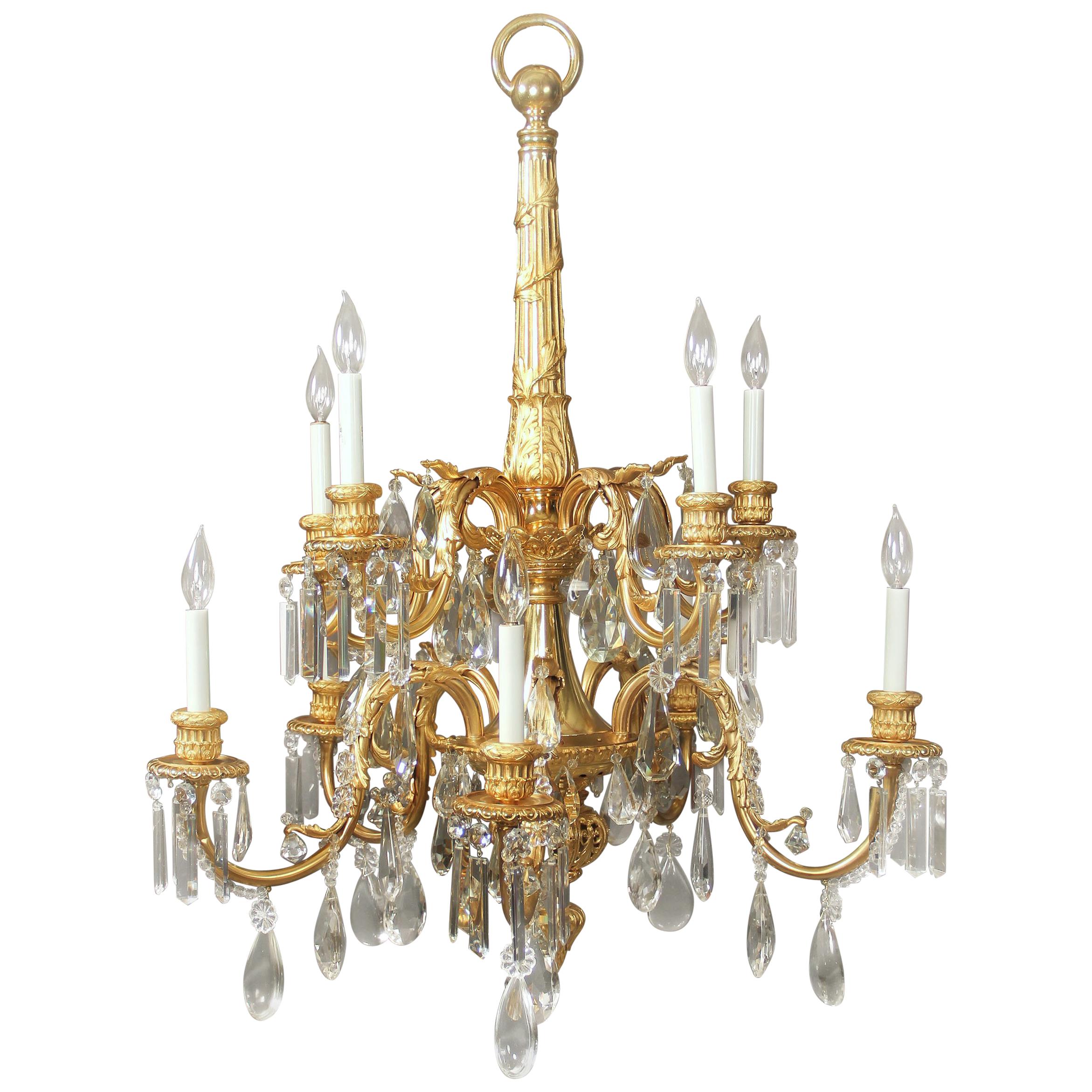 Stunning Late 19th Century Gilt Bronze and Crystal Ten-Light Chandelier For Sale