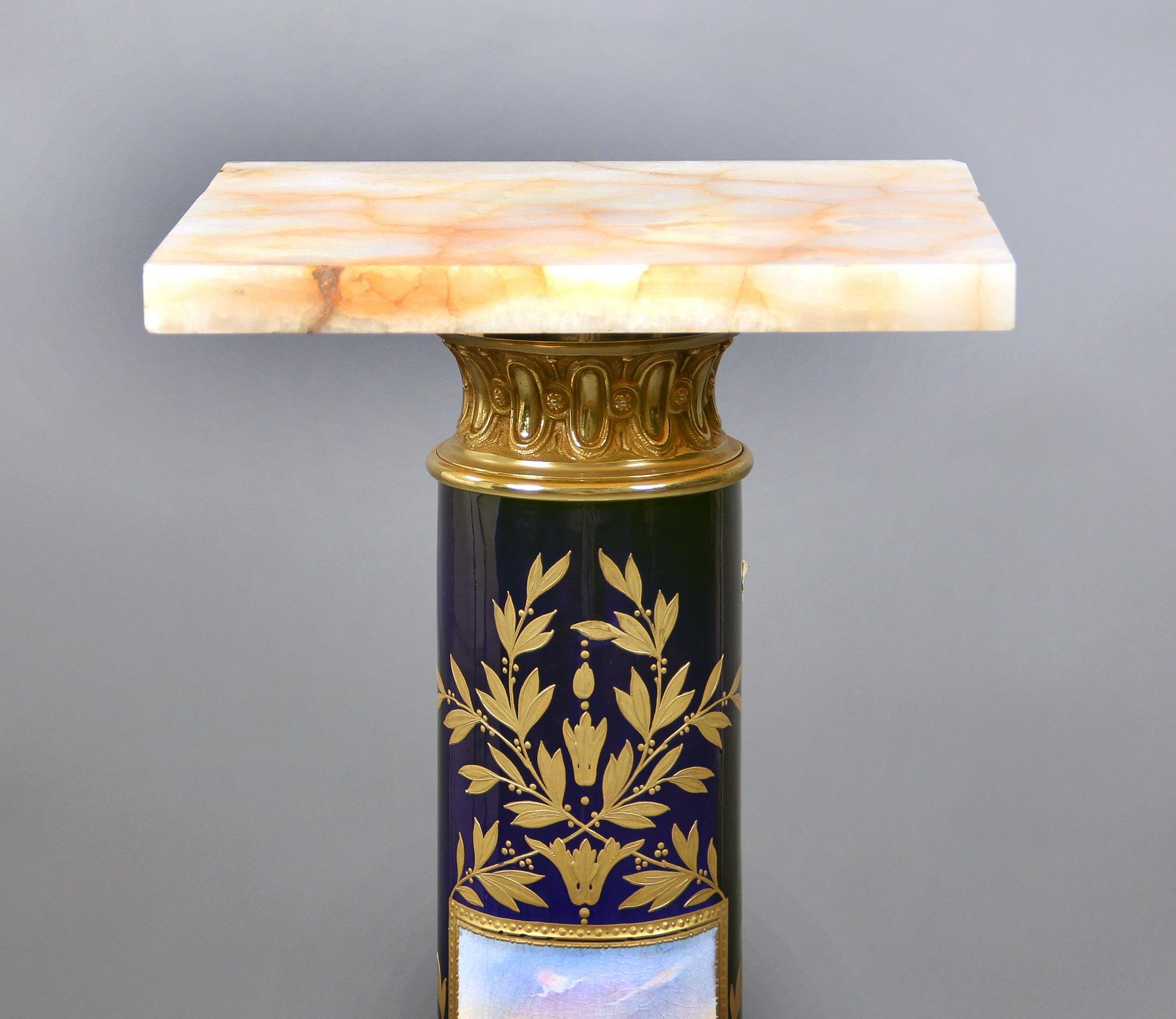 Belle Époque Stunning Late 19th Century Gilt Bronze Mounted Sèvres Style Pedestal For Sale