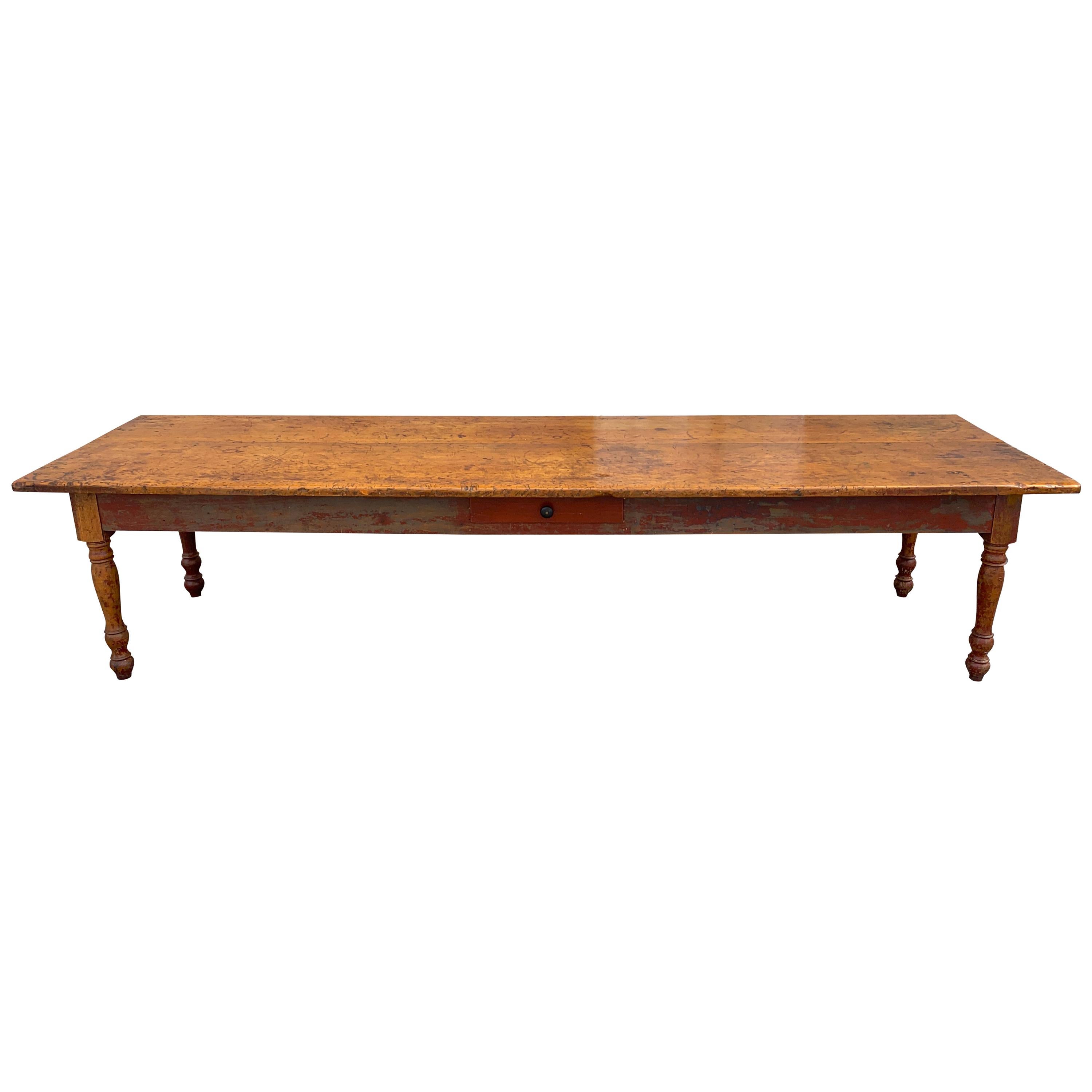 Stunning Late 19th Century Southern Red Paint and Chestnut Farm Table