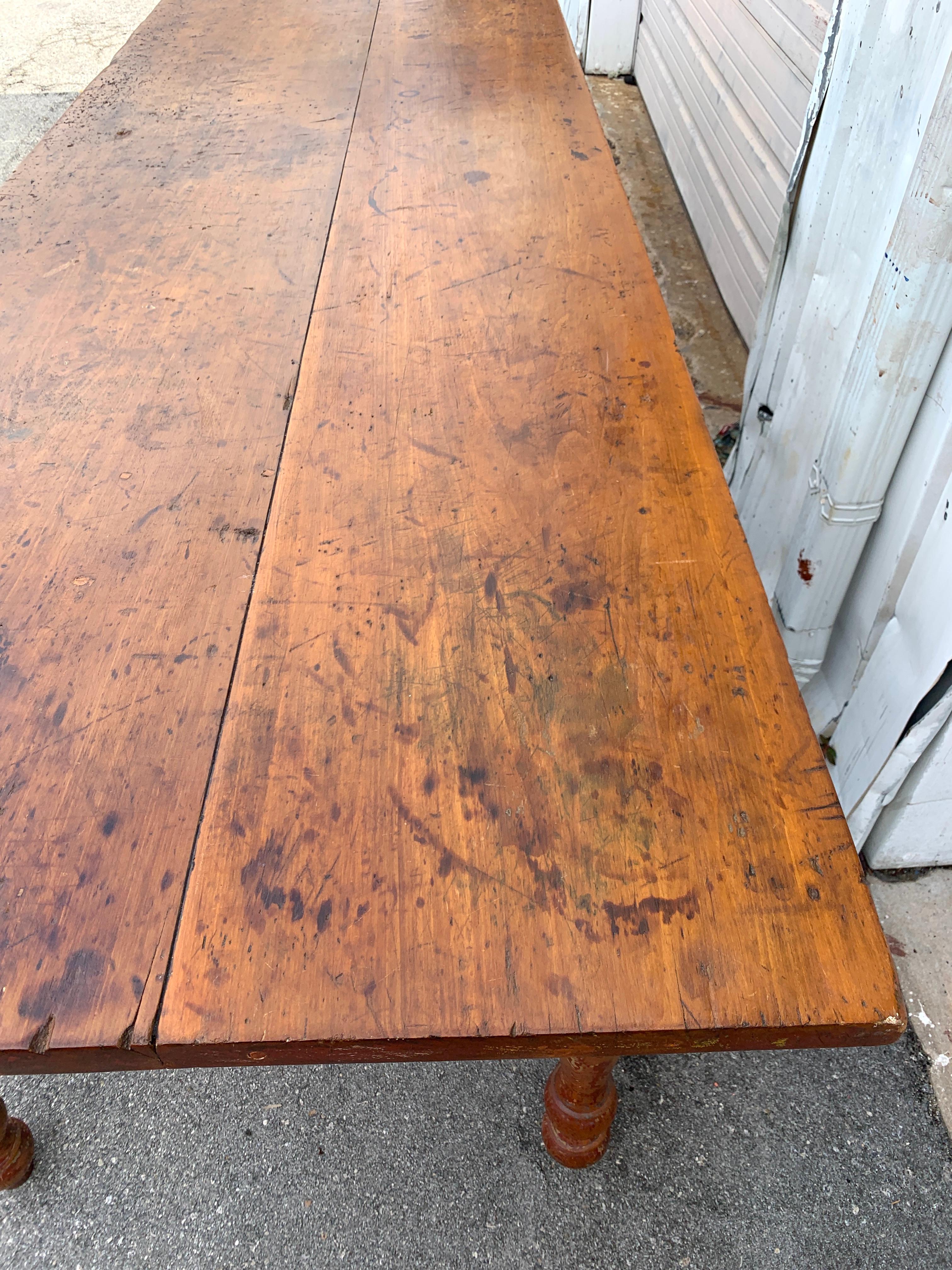 Stunning Late 19th Century Southern Red Paint and Chestnut Farm Table 4