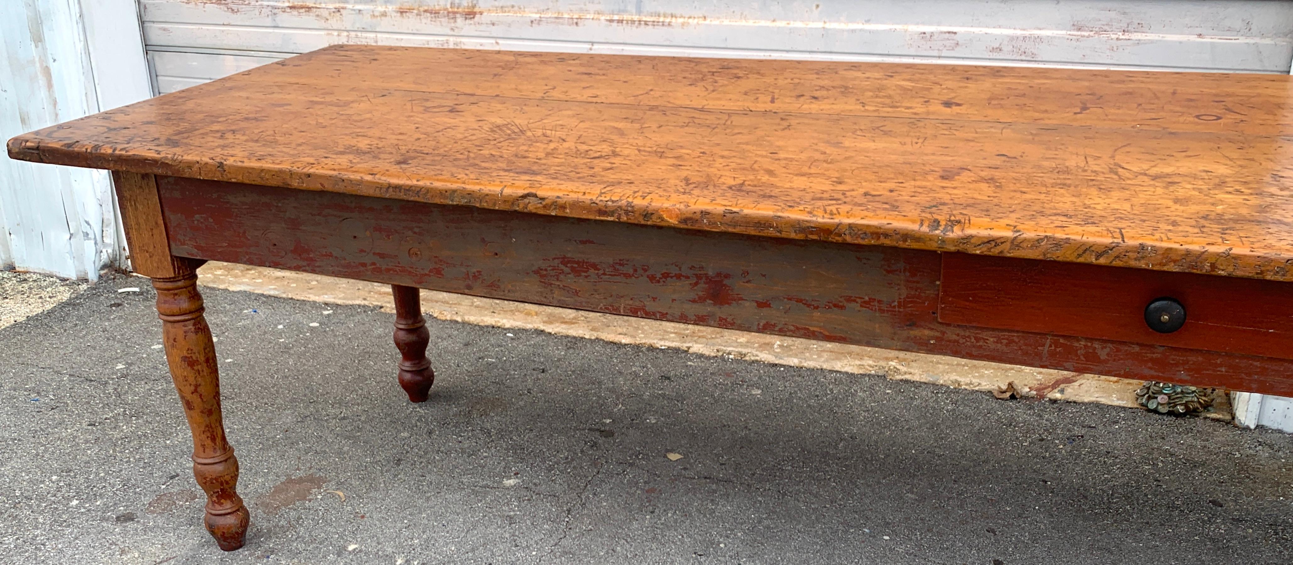 Stunning Late 19th Century Southern Red Paint and Chestnut Farm Table 6