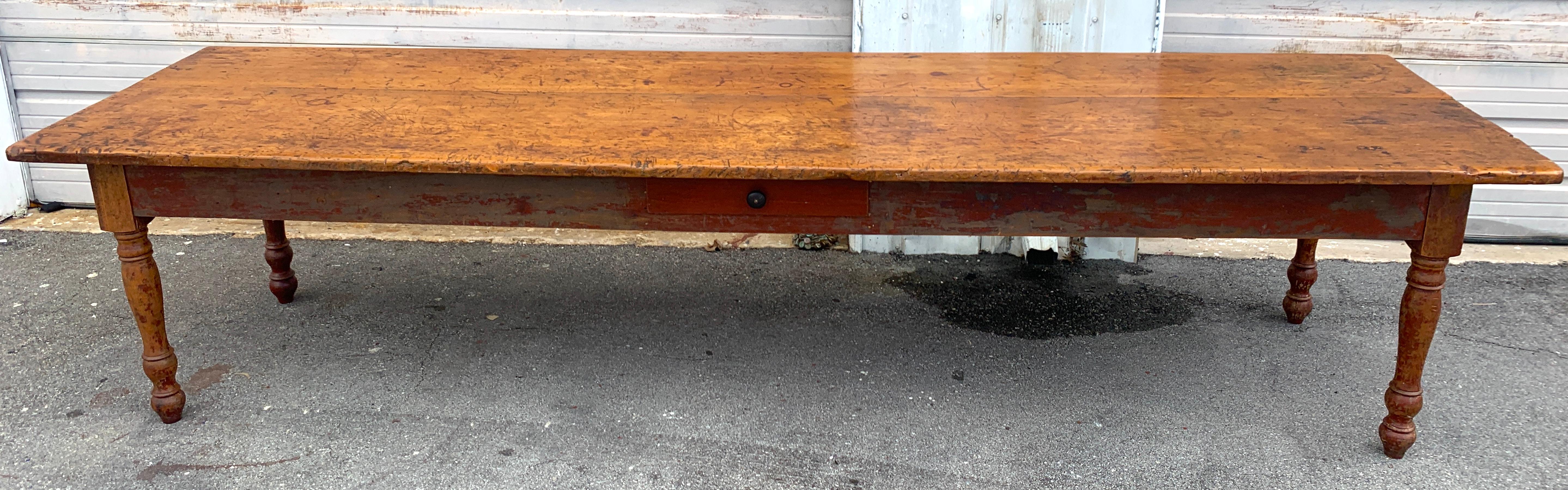 Stunning Late 19th Century Southern Red Paint and Chestnut Farm Table 7