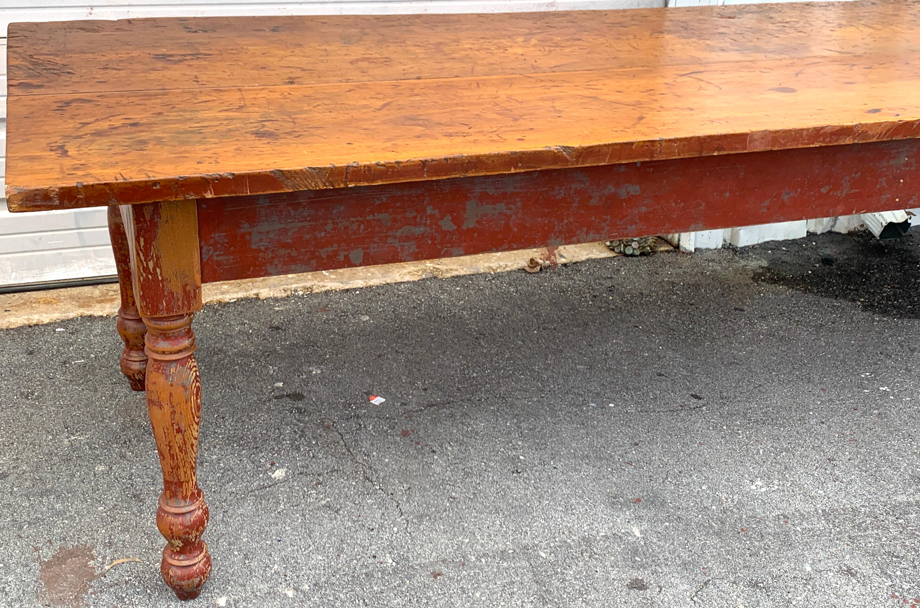 Stunning Late 19th Century Southern Red Paint and Chestnut Farm Table 8