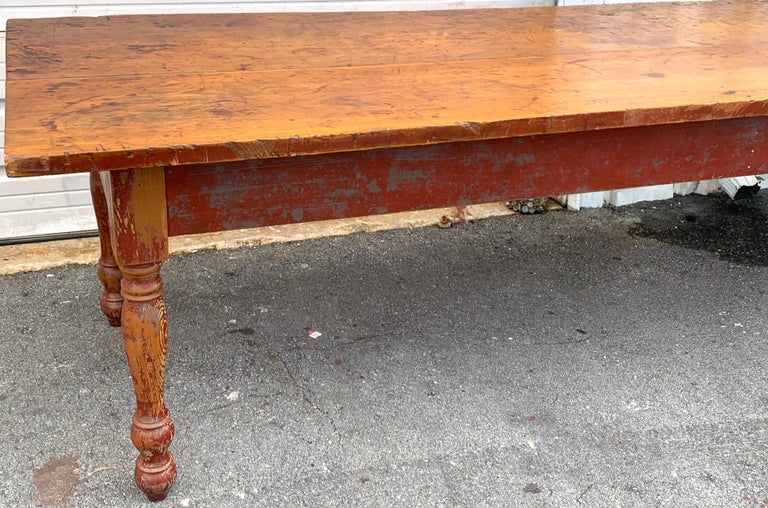 Stunning Late 19th Century Southern Red Paint and Chestnut Farm Table For Sale 8