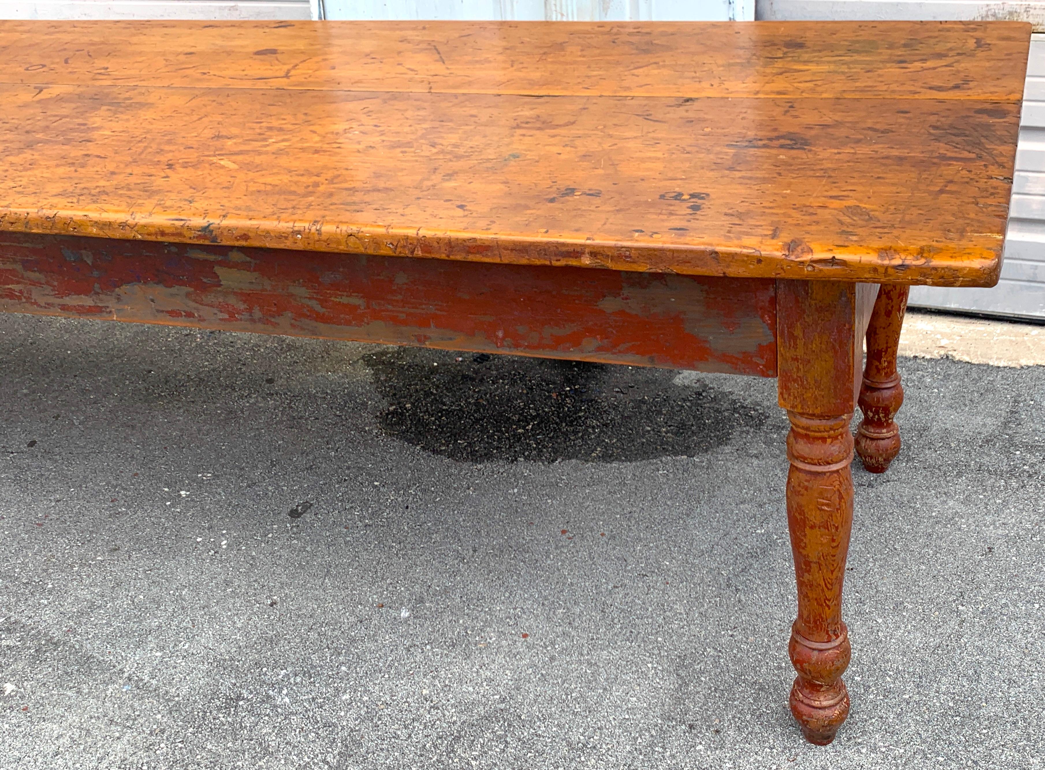 Stunning Late 19th Century Southern Red Paint and Chestnut Farm Table 9