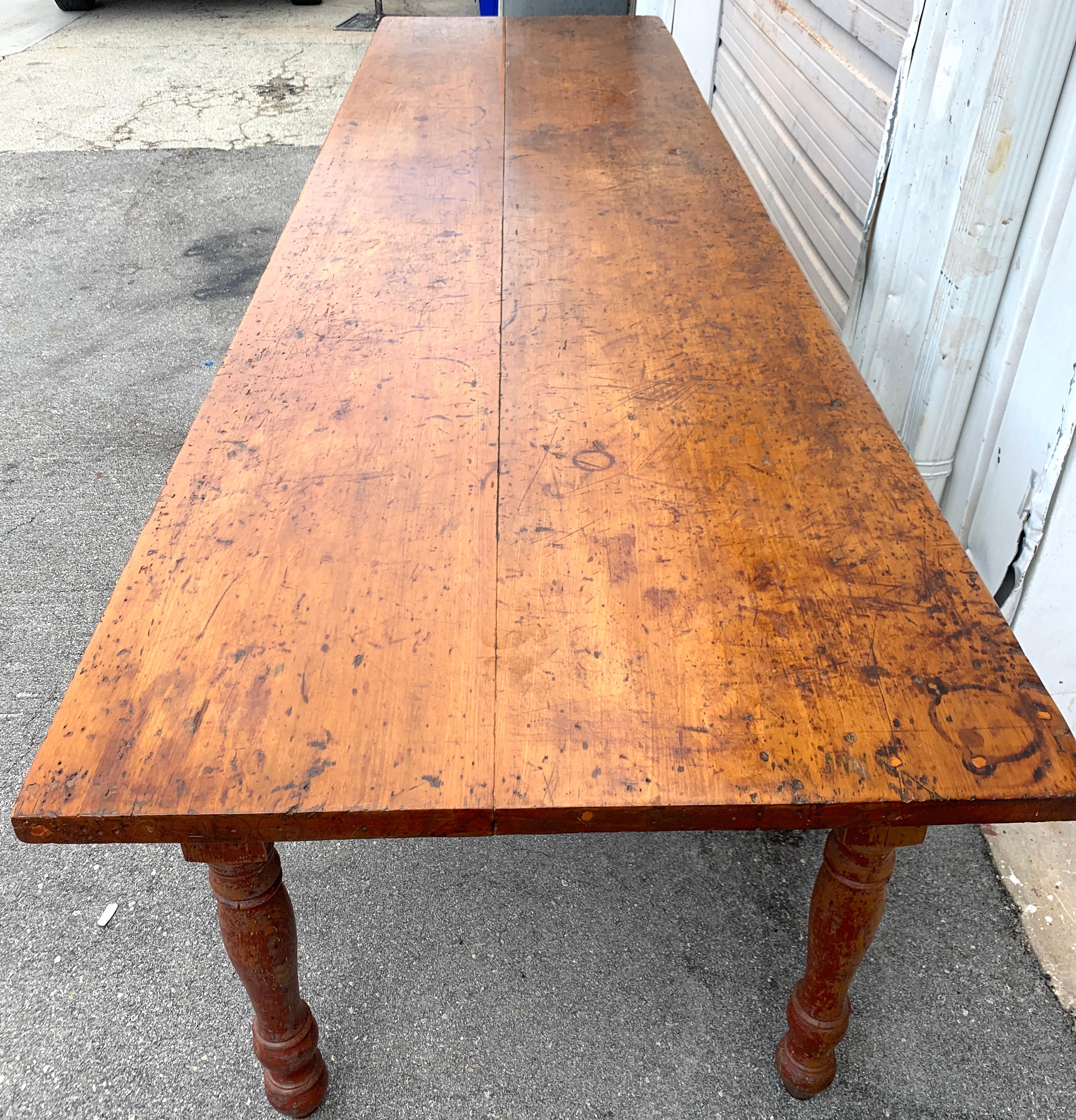 Stunning Late 19th Century Southern Red Paint and Chestnut Farm Table 10