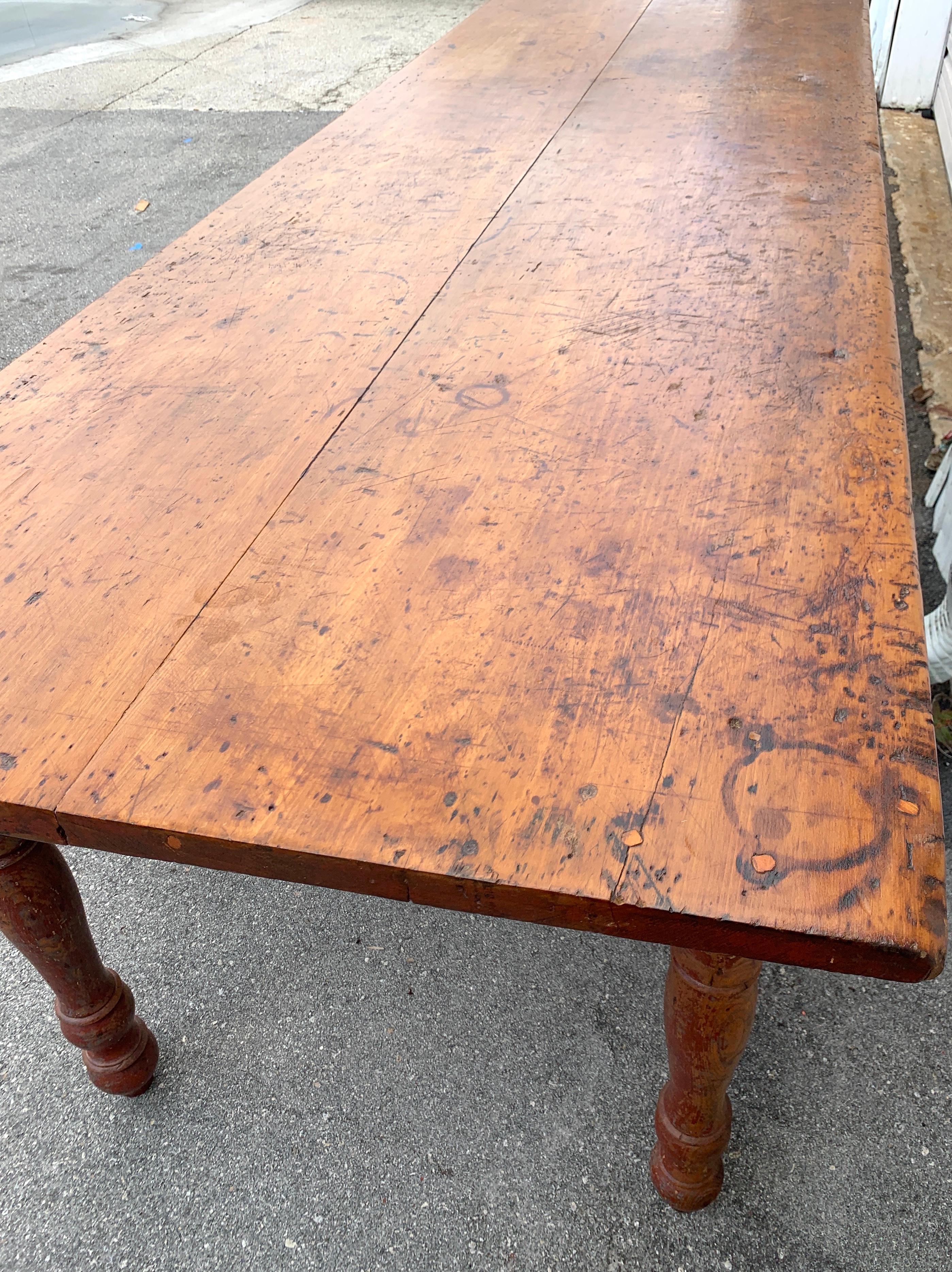 Stunning Late 19th Century Southern Red Paint and Chestnut Farm Table 12