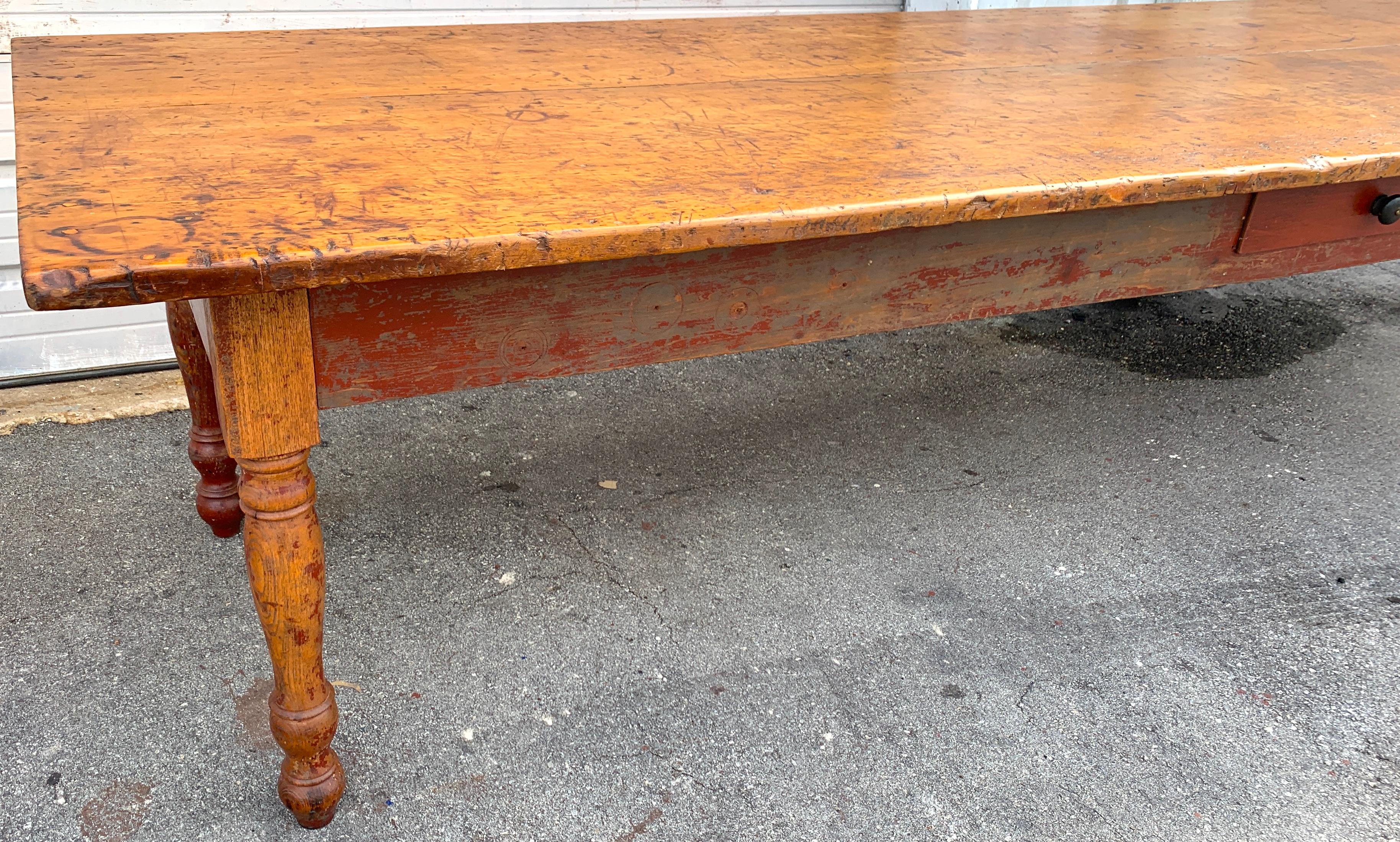 Country Stunning Late 19th Century Southern Red Paint and Chestnut Farm Table