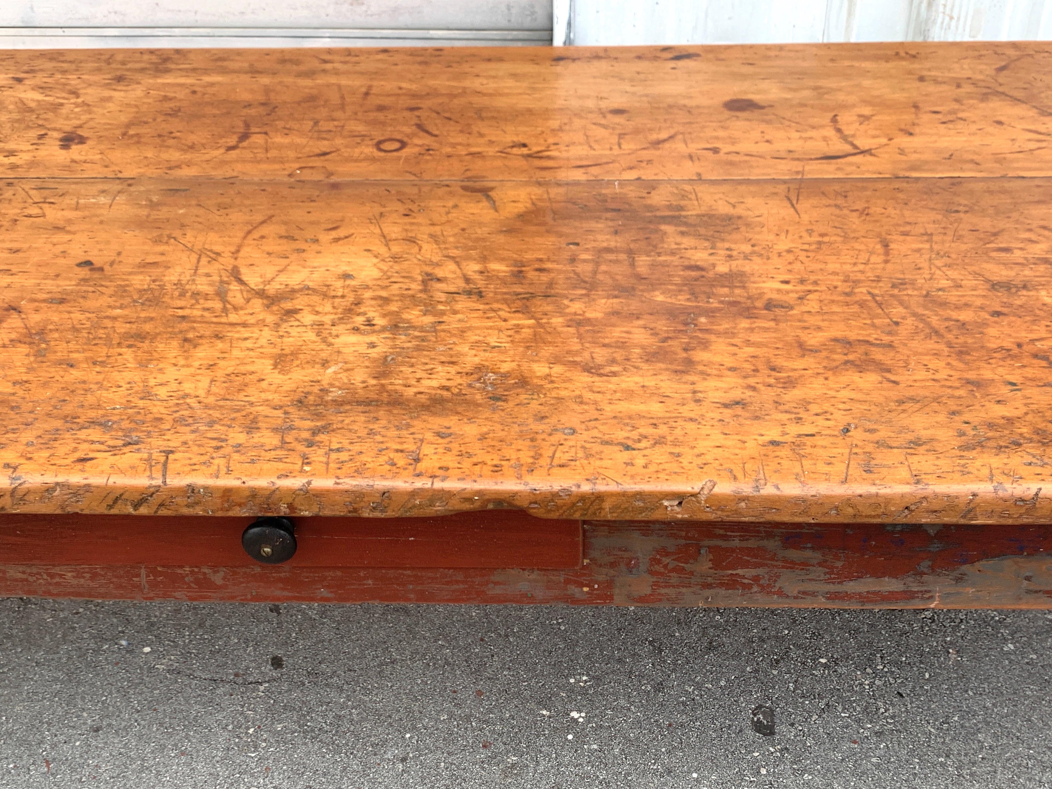 Painted Stunning Late 19th Century Southern Red Paint and Chestnut Farm Table