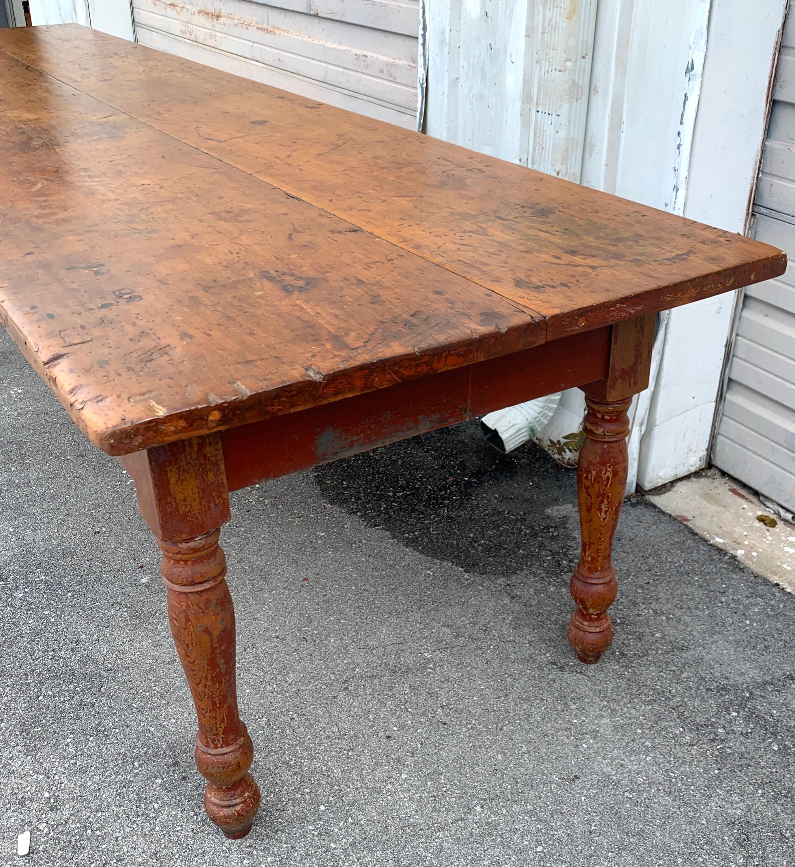 Stunning Late 19th Century Southern Red Paint and Chestnut Farm Table 2