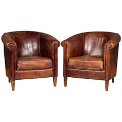 Stunning Late 20th Century Dutch Pair Of Sheepskin Tub Armchairs