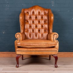 Stunning Late 20th Century English Leather Wing Back Chair, circa 1980