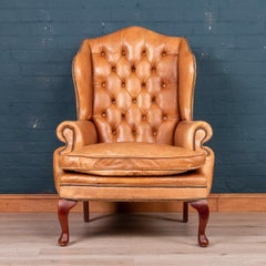 Stunning Late 20th Century English Leather Wing Back Chair, circa 1980
