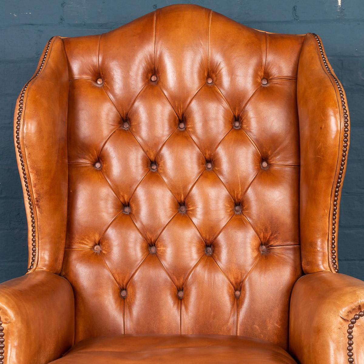 Stunning Late 20th Century English Leather Wing Back Chair, circa 1980 3