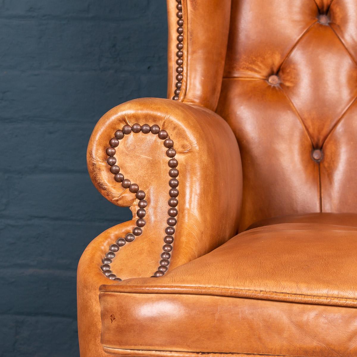 Stunning Late 20th Century English Leather Wing Back Chair, circa 1980 4