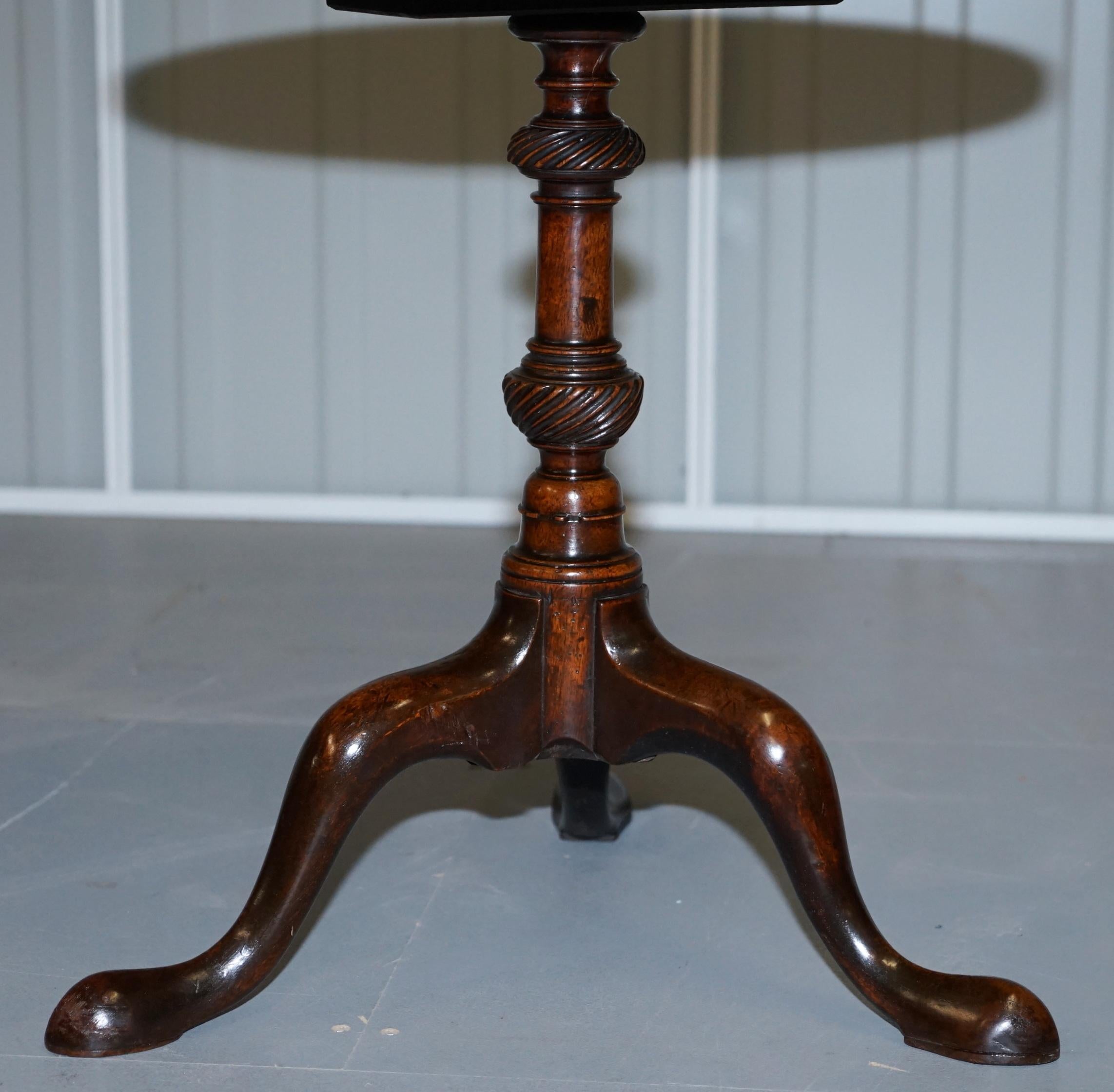 We are delighted to offer for sale this stunning late Georgian to early Victorian solid mahogany fully restored tripod table

A very good looking decorative and well made table. All hand sewn and crafted, you can see the period cut marks in the