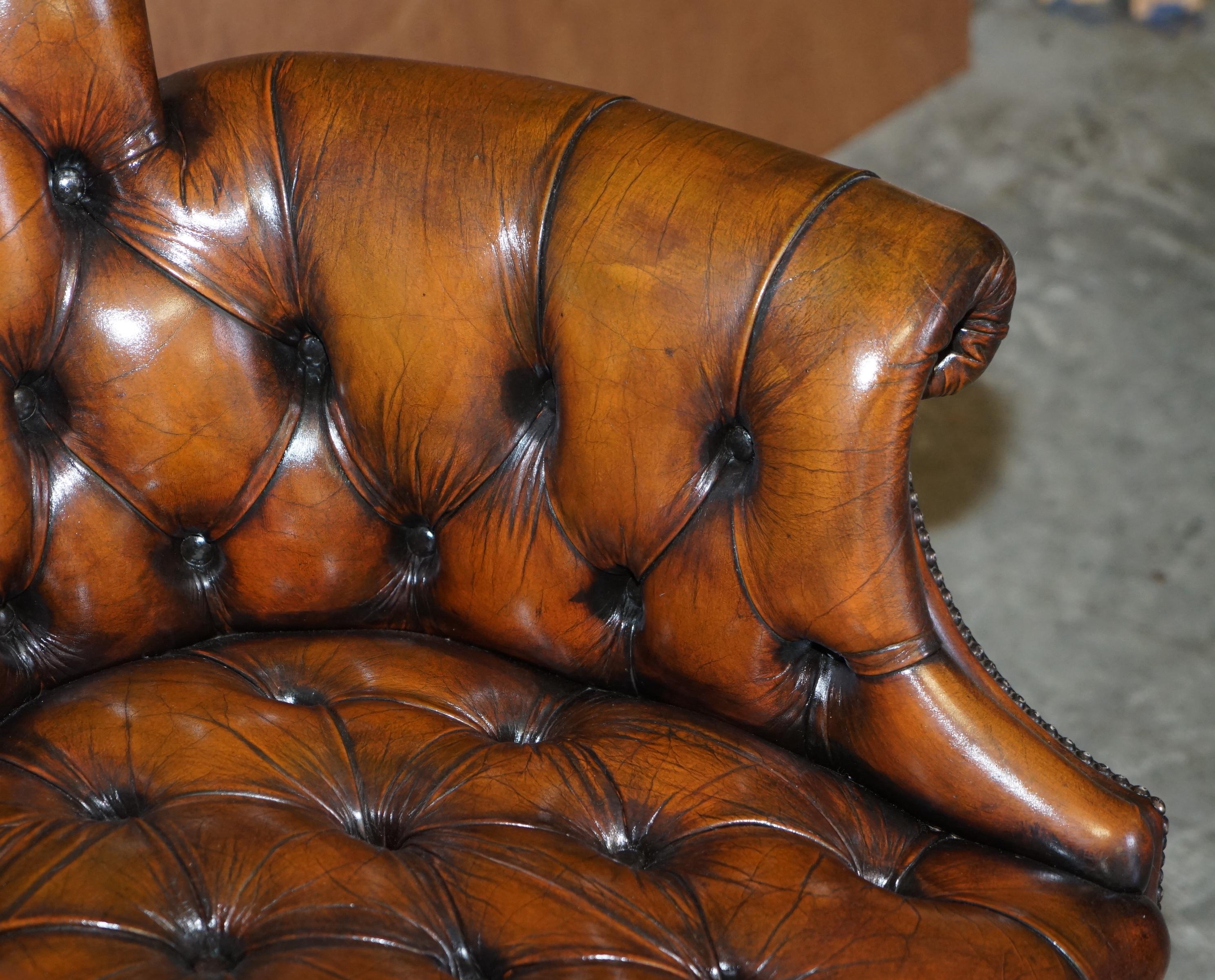 Stunning Late Victorian Restored Brown Leather Chesterfield Captains Armchair 5