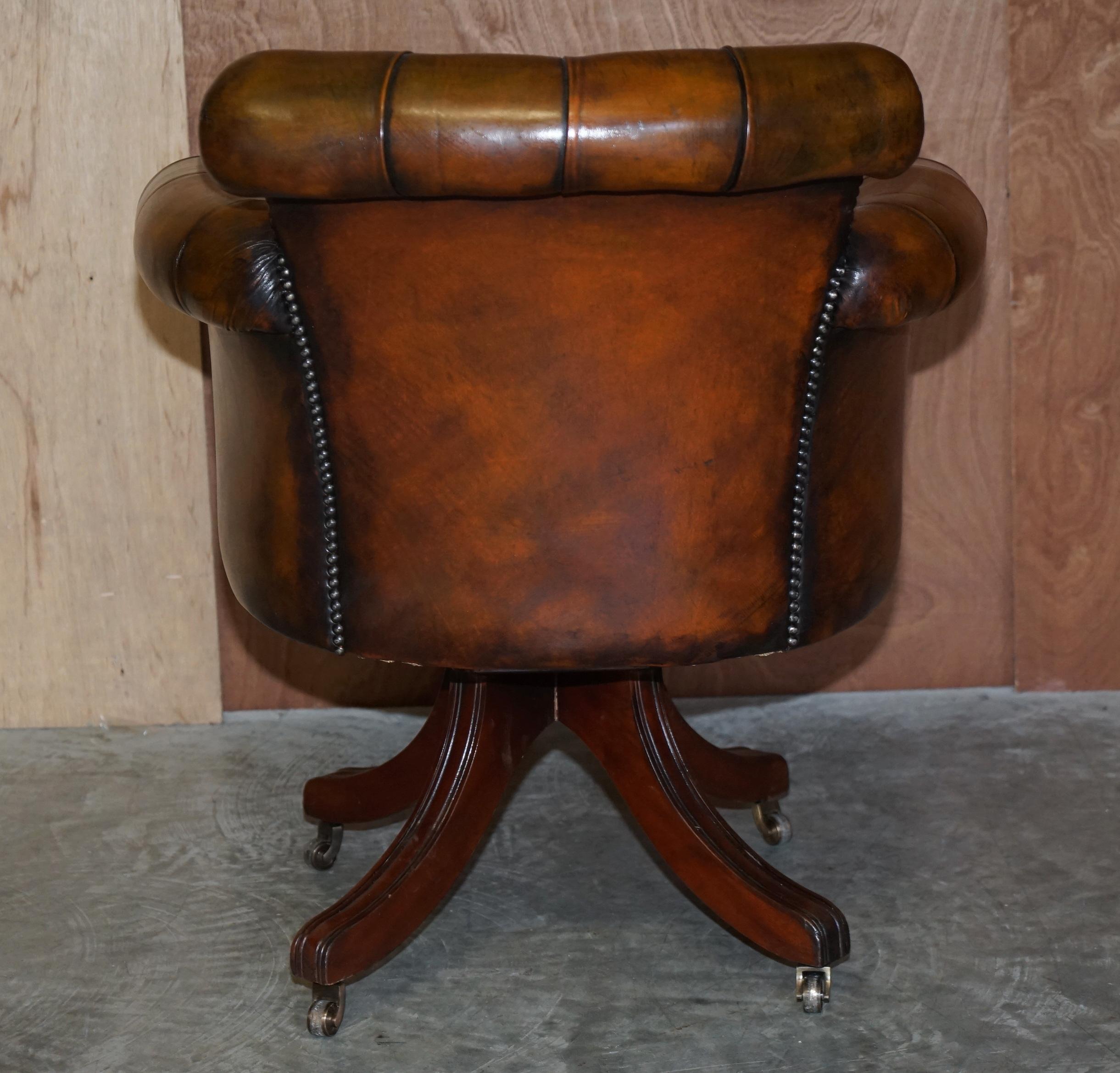 Stunning Late Victorian Restored Brown Leather Chesterfield Captains Armchair 8