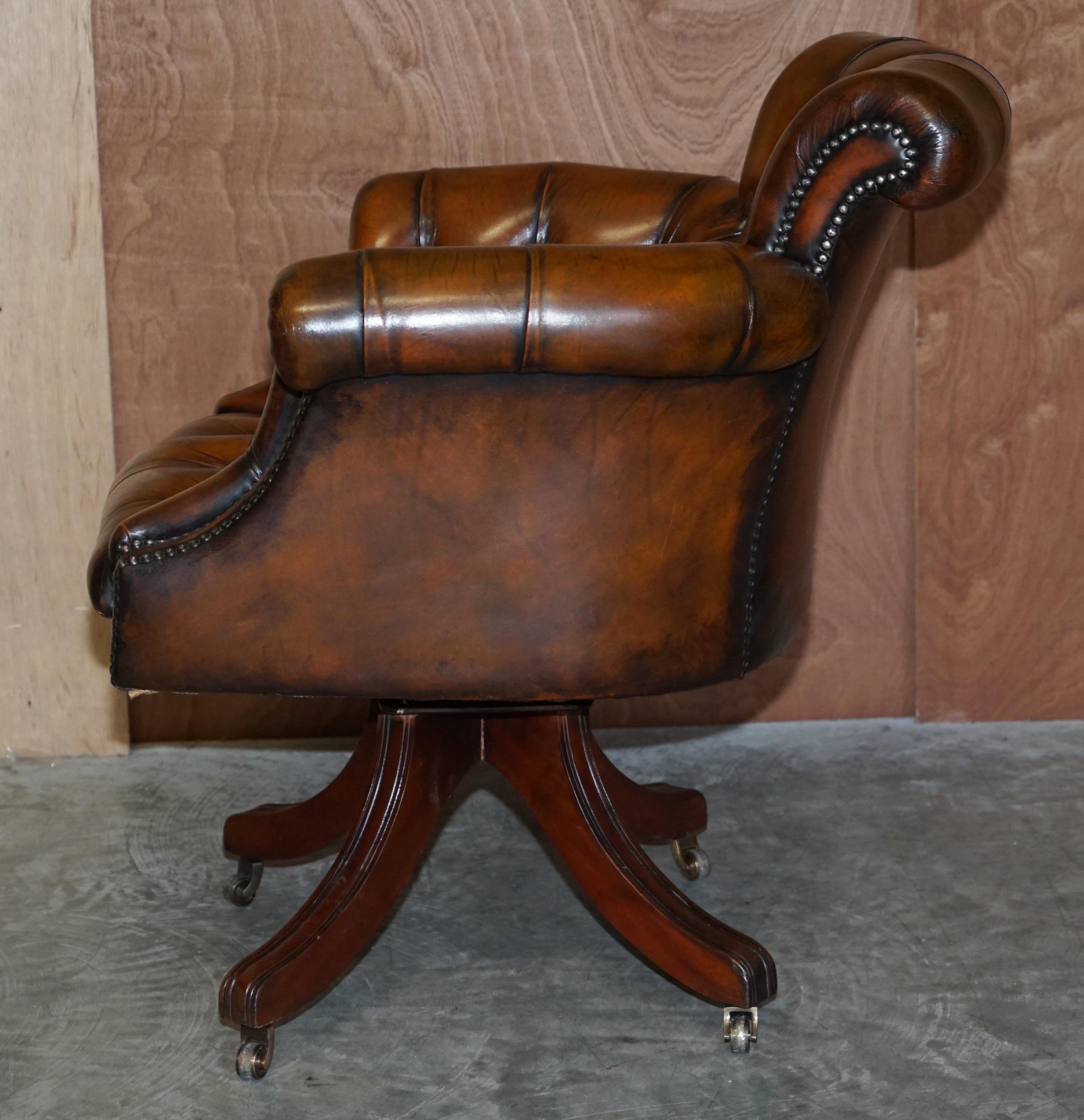 Stunning Late Victorian Restored Brown Leather Chesterfield Captains Armchair 9