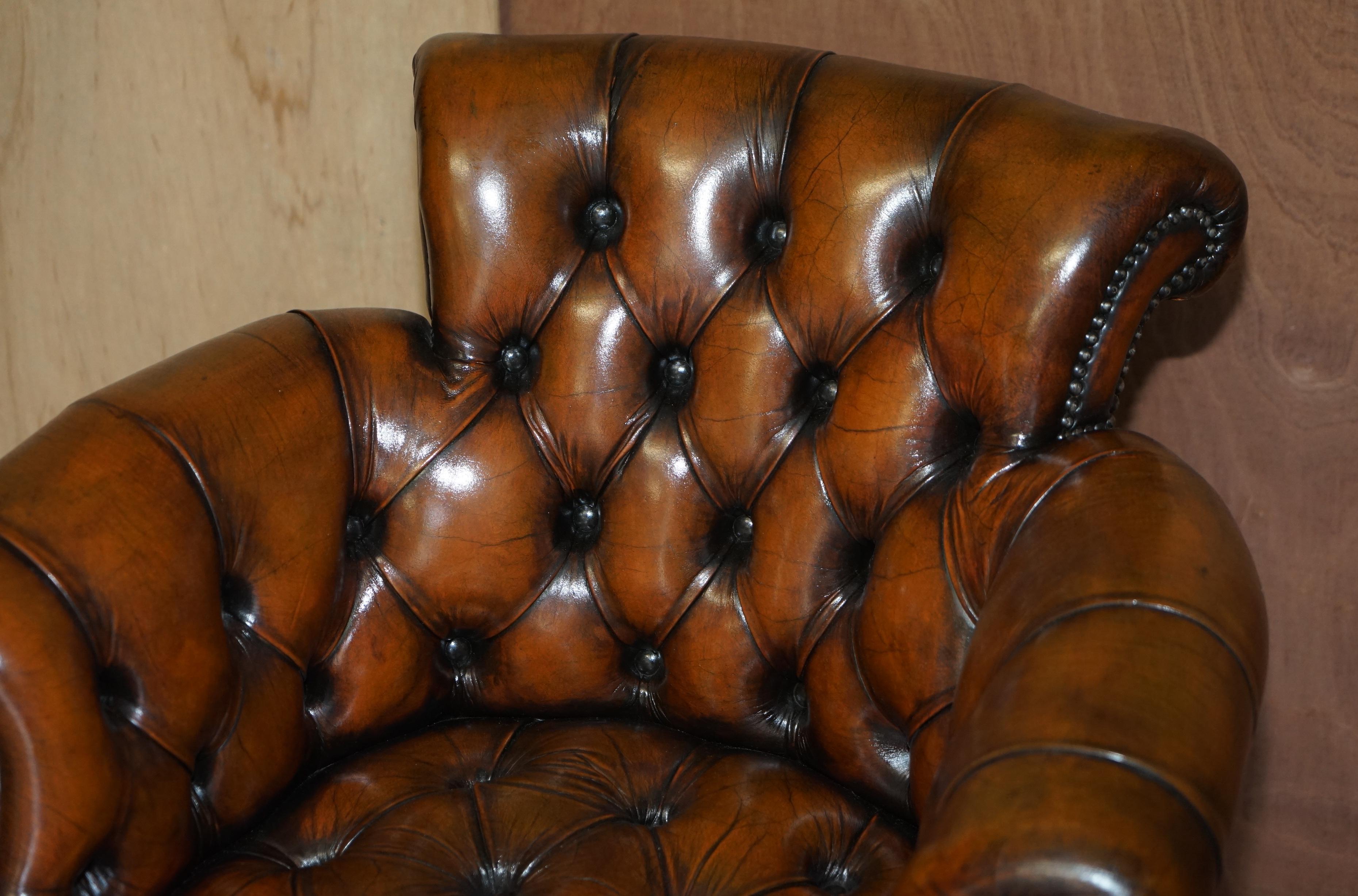 19th Century Stunning Late Victorian Restored Brown Leather Chesterfield Captains Armchair