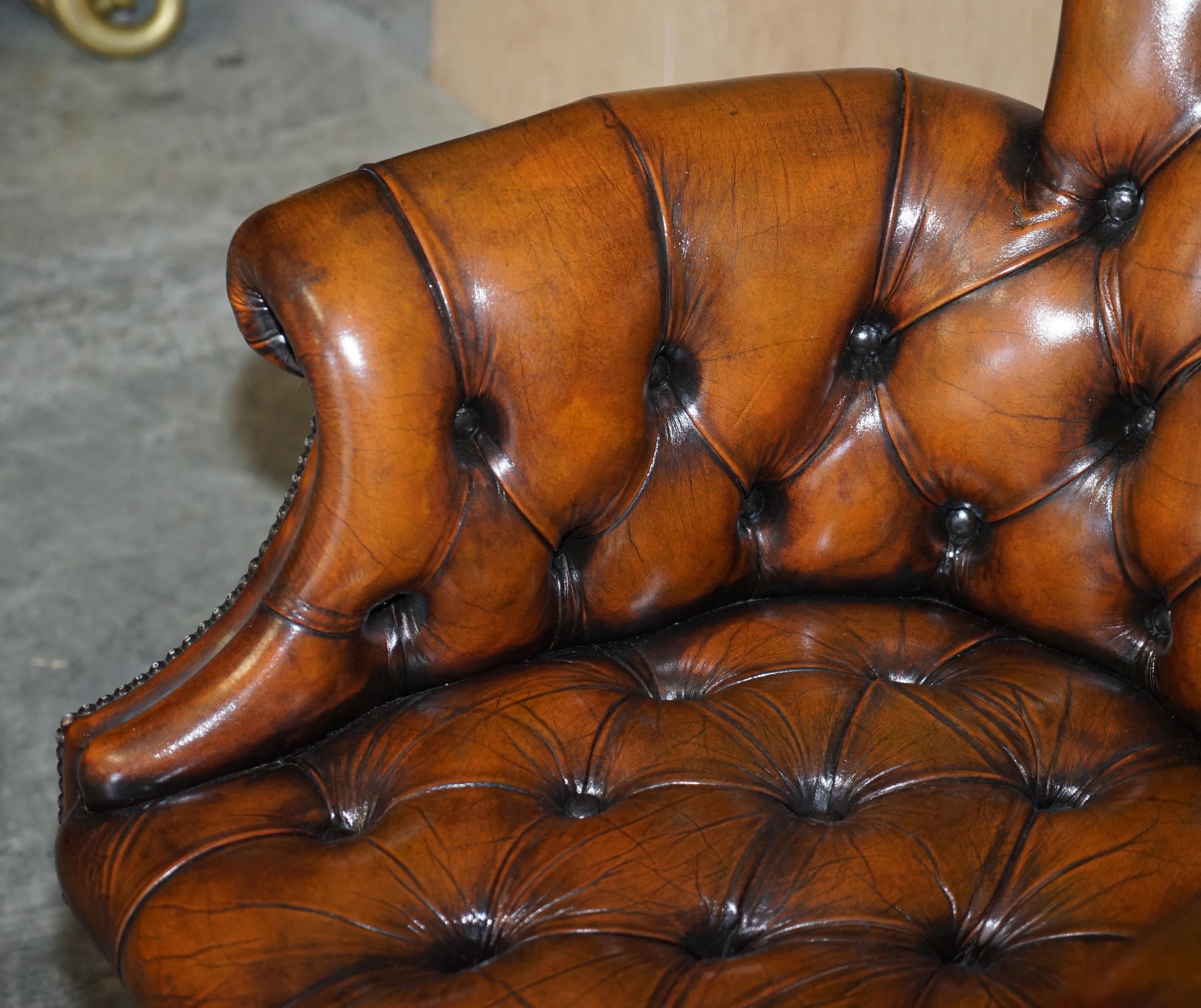 Stunning Late Victorian Restored Brown Leather Chesterfield Captains Armchair 1