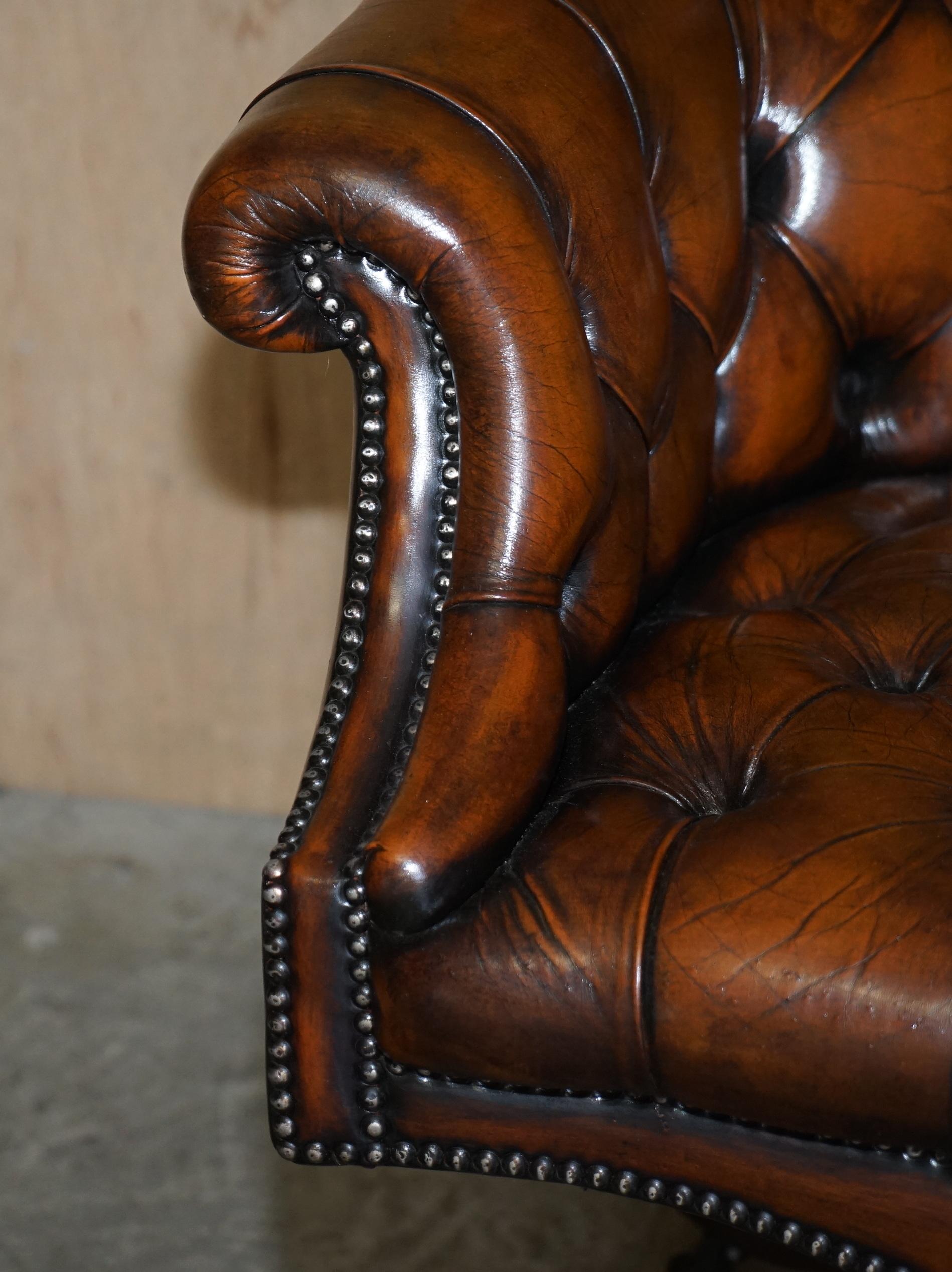 Stunning Late Victorian Restored Brown Leather Chesterfield Captains Armchair 2