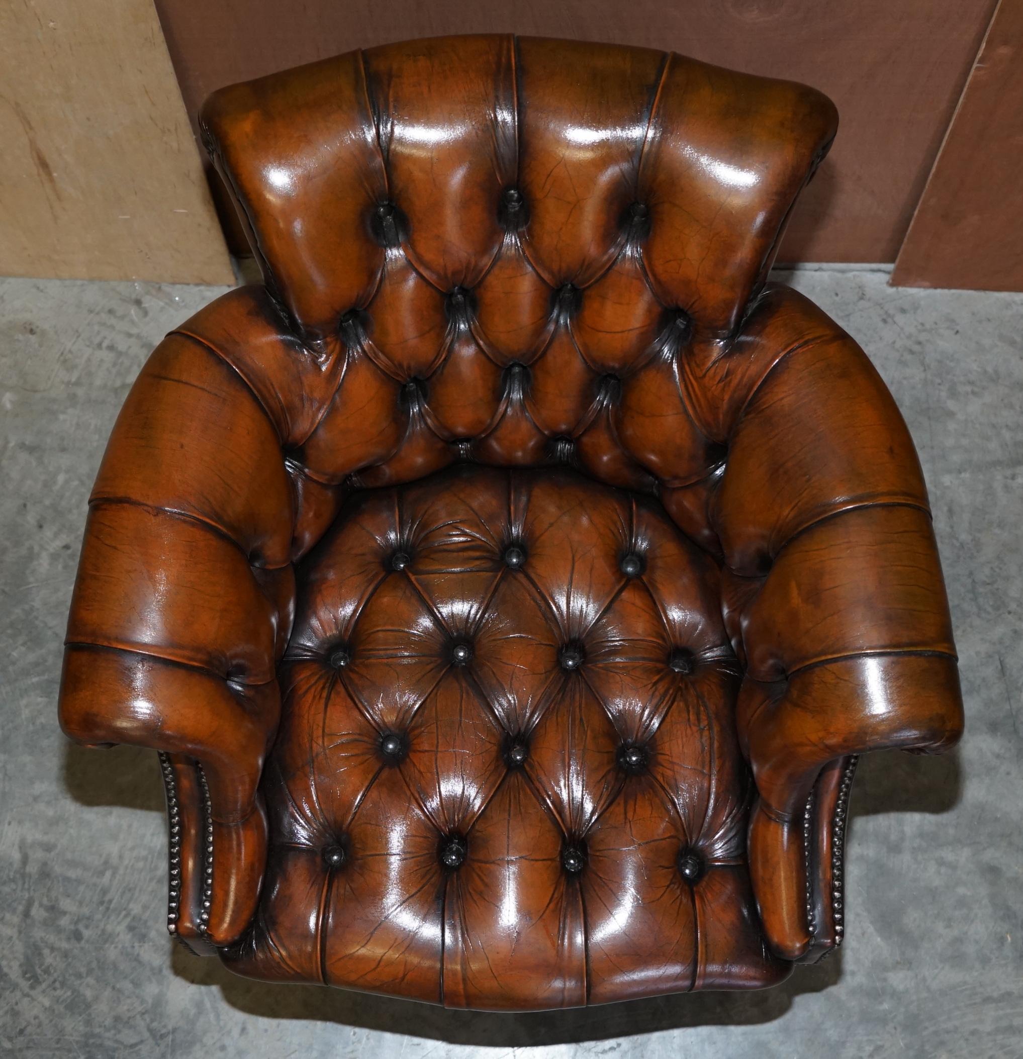 Stunning Late Victorian Restored Brown Leather Chesterfield Captains Armchair 3