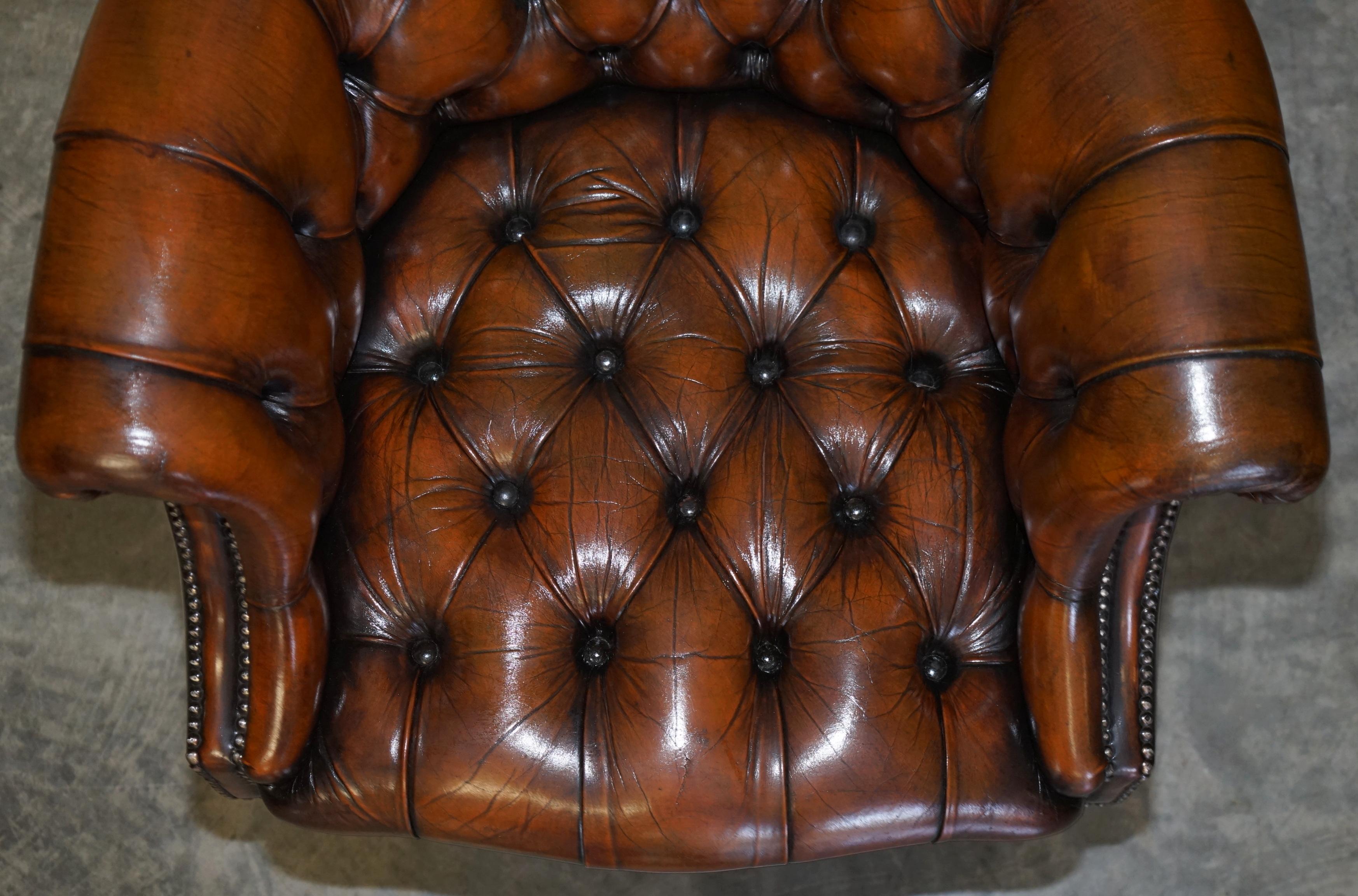 Stunning Late Victorian Restored Brown Leather Chesterfield Captains Armchair 4