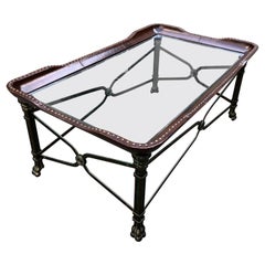 Stunning Leather Iron and Glass Rectangular Coffee Table